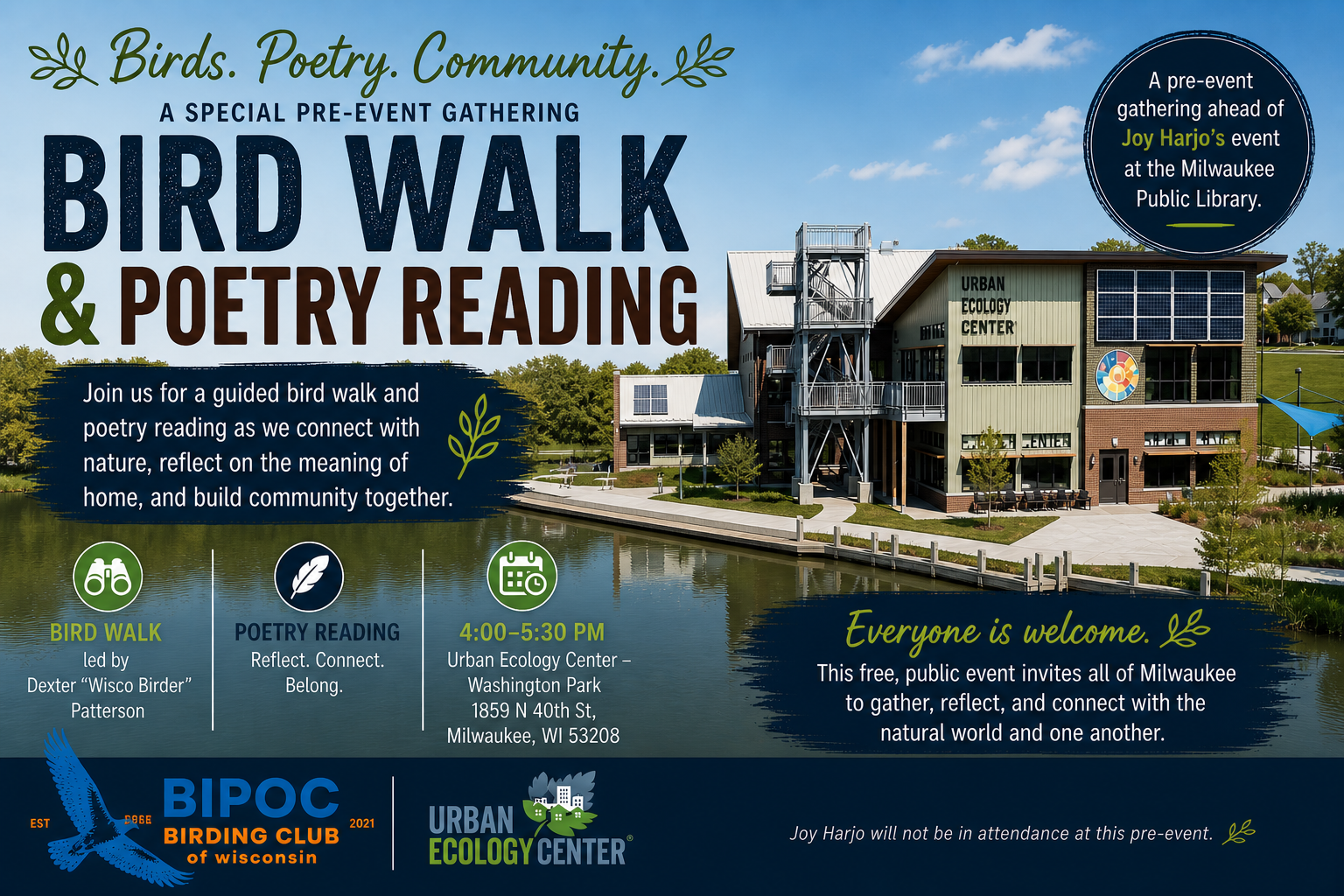 Bird Walk & Poetry Reading Urban Ecology Center Washington Park
