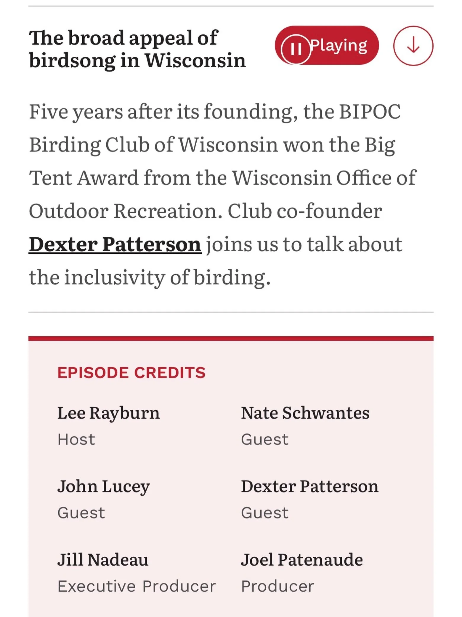 I had the honor of talking about #BirdJoy with @leerayburnradio on @wisconsinpublicradio! Link to the episode can be found in my Bio. 🎙️🪶🫶🏾

#wiscobirder #birdwatching #birding #birds