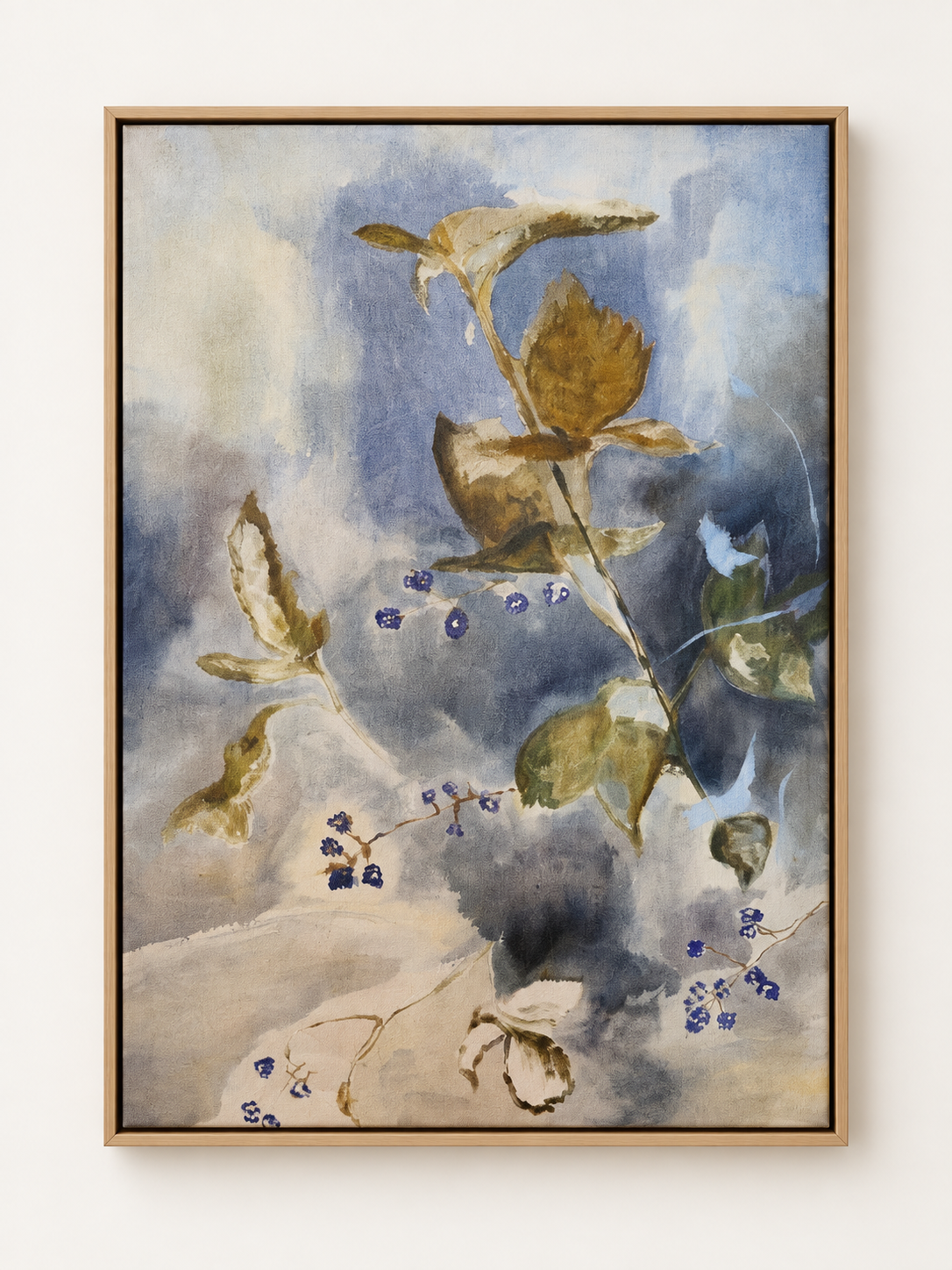 The Nearness of Summer by Cristina Hobbs, shown in a natural wood floating frame; digital framing visualization