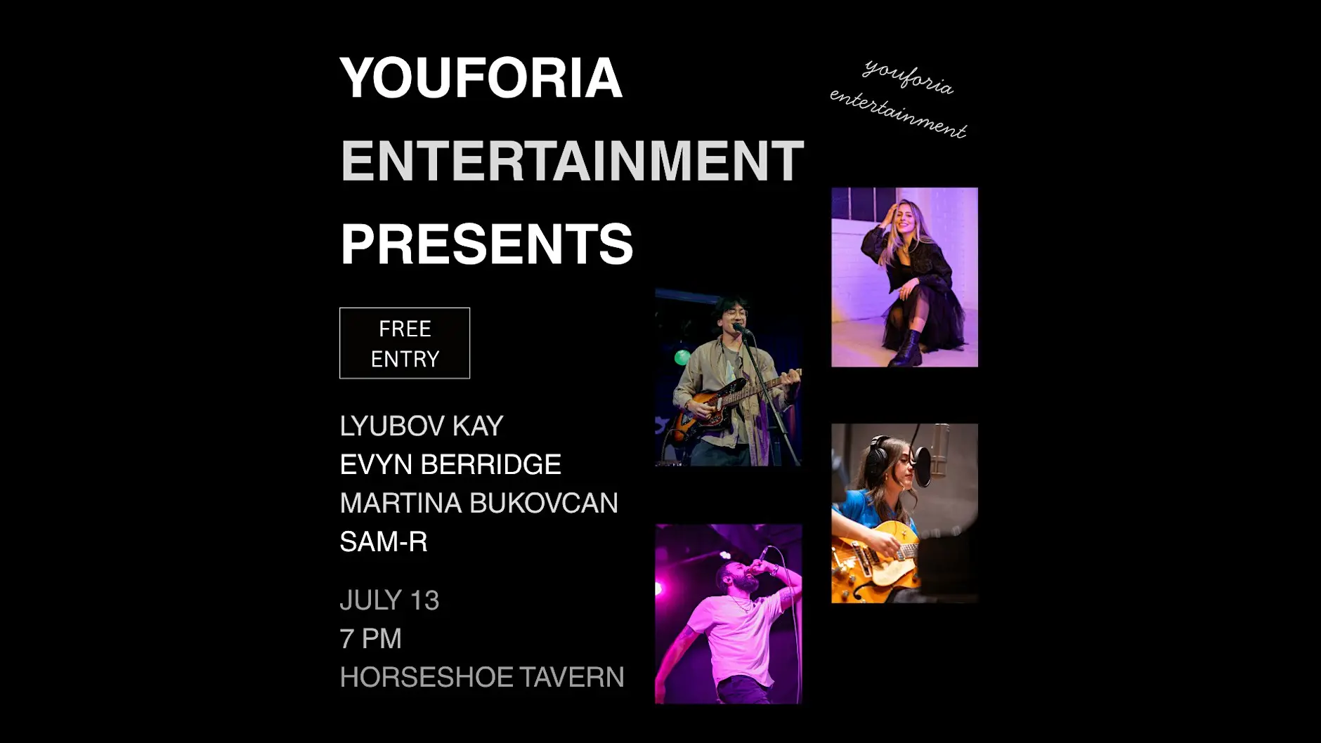 Horseshoe Tavern / July 13: Lyubov Kay, Evyn Berridge, Martina Bukovcan, Sam-r