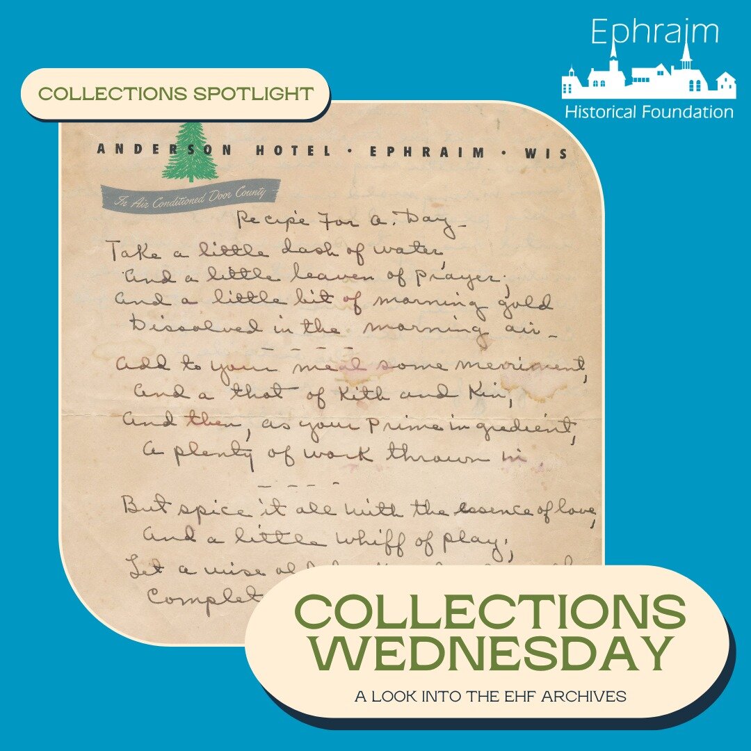 On this Thanksgiving Eve, we'd like to wish you all happy cooking with a bit of inspiration from the EHF Archives. This poem originally written by Amos Russel Wells was written down by Kitty Valentine of the Anderson Hotel in the mid-1960s, presumabl