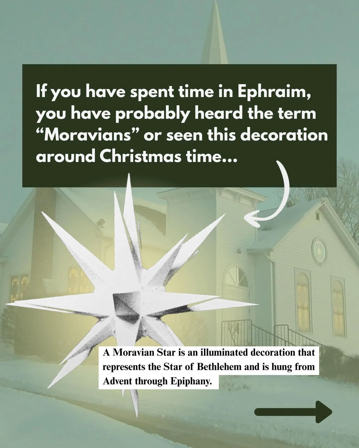 Did you know Ephraim was founded by Moravians in 1853?

👉 Swipe to learn more about the Moravian history of Ephraim.

#moravianchurch #ephraimwi #ephraimhistory #moravianstar #christmashistory