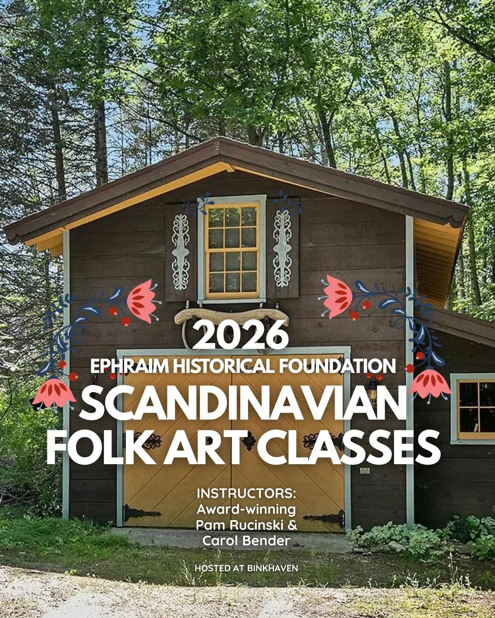 Step into the world of Scandinavian folk art this summer🇸🇪🇳🇴🇫🇮🇩🇰🇮🇸
Join award-winning instructors Carol Bender and Pam Rucinski for immersive Rosemaling and Swedish folk painting courses held at the stunning Binkhaven estate in Ephraim. 
Wh