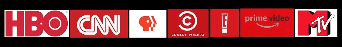 Logos of HBO, CNN, PBS, Comedy Central, E!, Prime Video, and MTV.