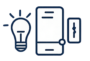 Illustration of a lightbulb, a smartphone, and an electrical outlet indicating Smart Home Systems