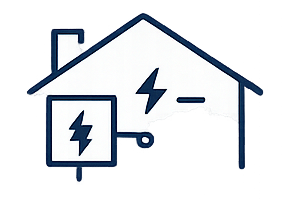 Illustration of a house with solar panels and electrical symbols indicating New Home Electrical Service.