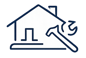Icon of a house with a hammer and wrench crossed over it, symbolizing home repair or maintenance.