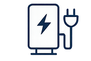 A depiction of an electric vehicle charging station with a lightning bolt symbol and a charging plug indicating EV charger installation