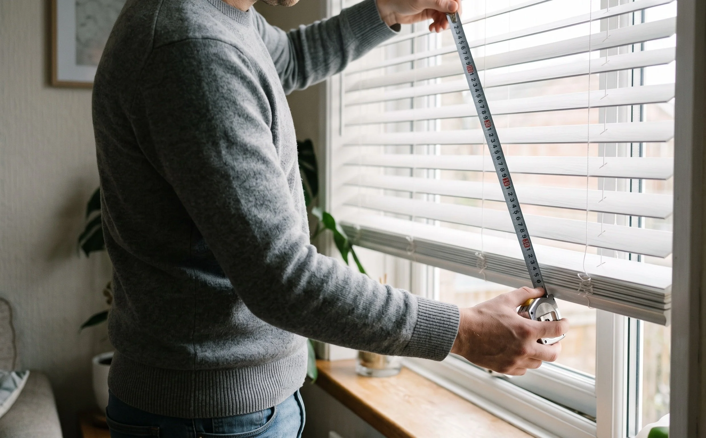 Person holding a measuring tape and holding it against