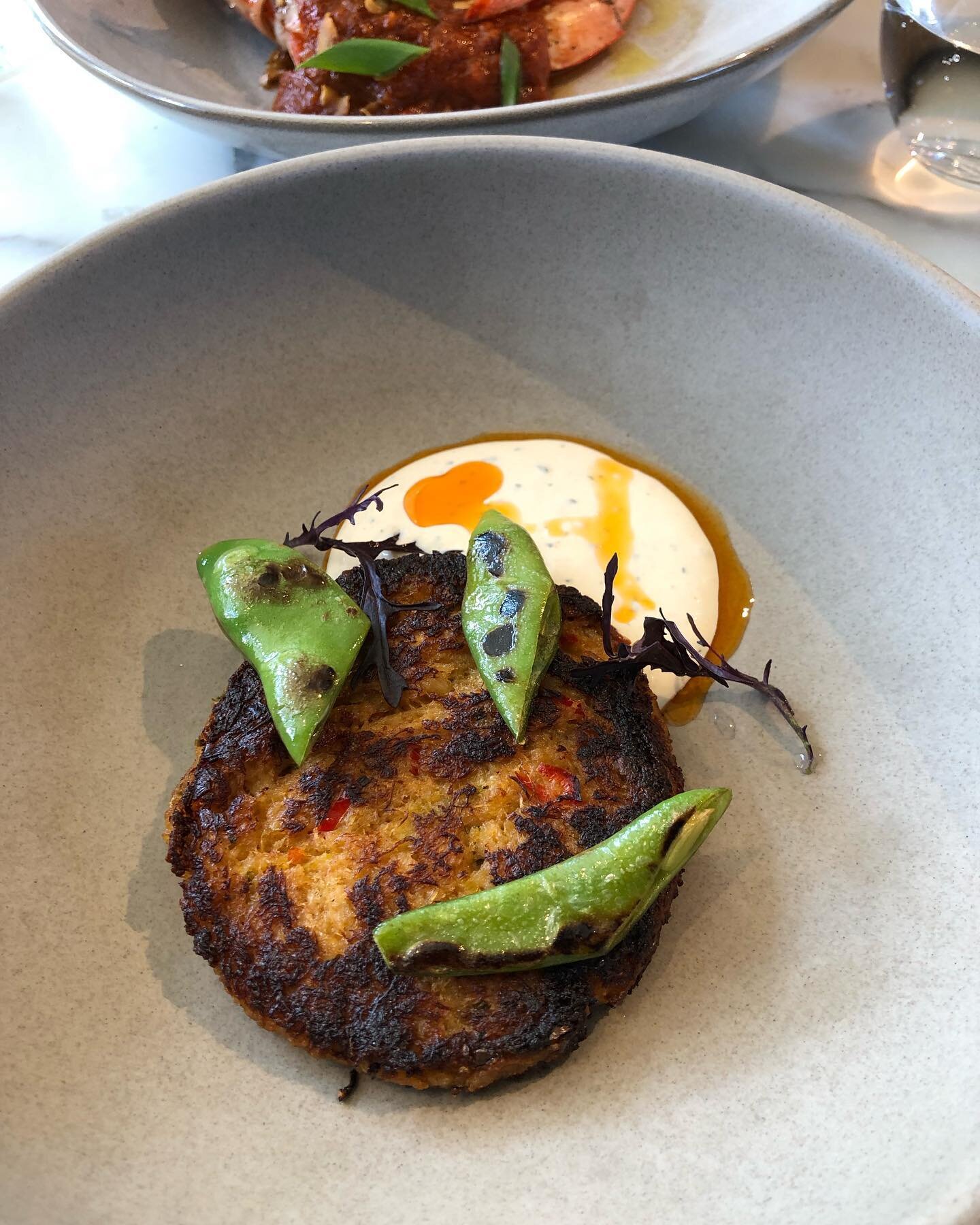 What&rsquo;s Rita eating? Everything barbecued @thequeclub.  Starting with crab cakes and ending with pineapple sorbet with barbecued grapefruit segments - great idea, the warmth takes the edge off the acidity, just as sugar modifies the pineapple. I