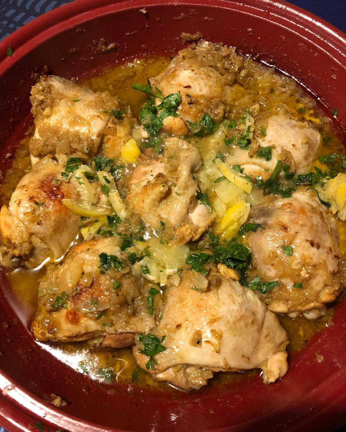What&rsquo;s Rita cooking? Chicken tagine with preserved lemon. There should have been olives too but I forgot to add them. Still a good dish to eat! Served with couscous and broccoli. #whatsritacooking #tagine #chicken #shabbatshalom