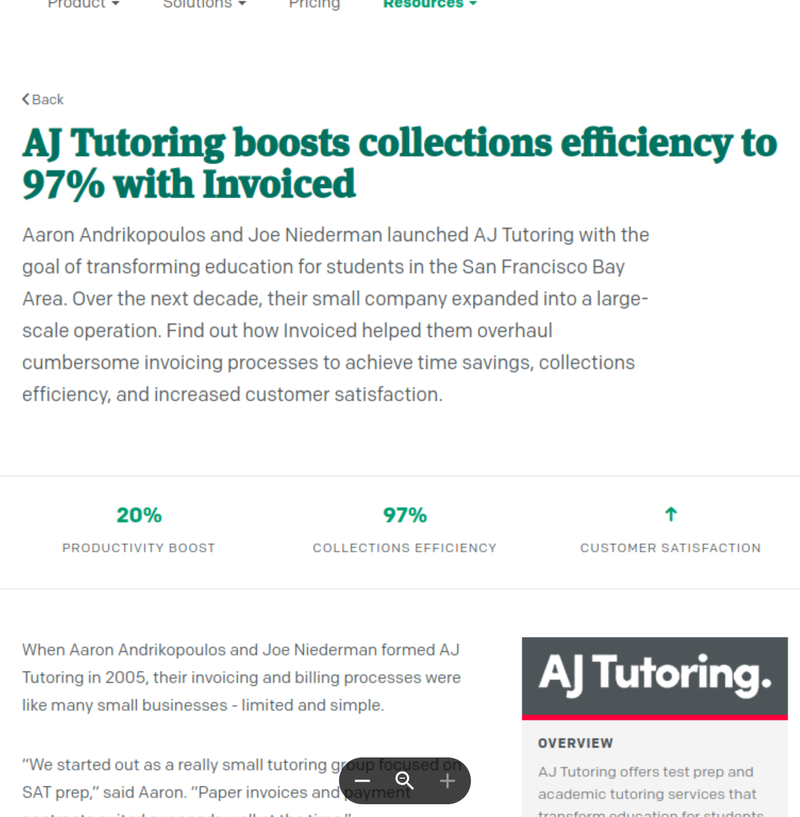 AJ Tutoring boosts collections efficiency to 97% with Invoiced