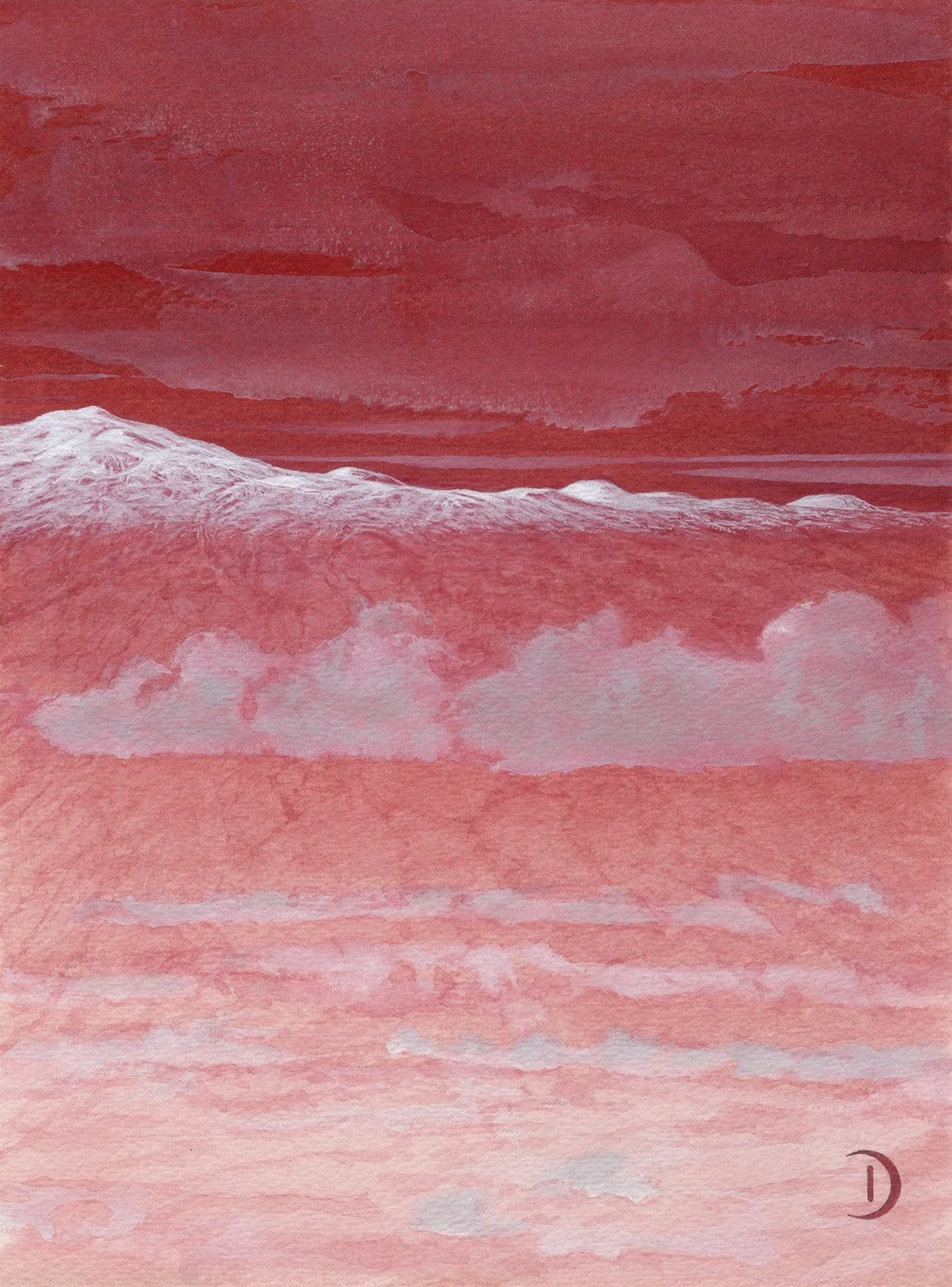 Crimson - Mauna Kea - Watercolor and Gouache - 12x9"