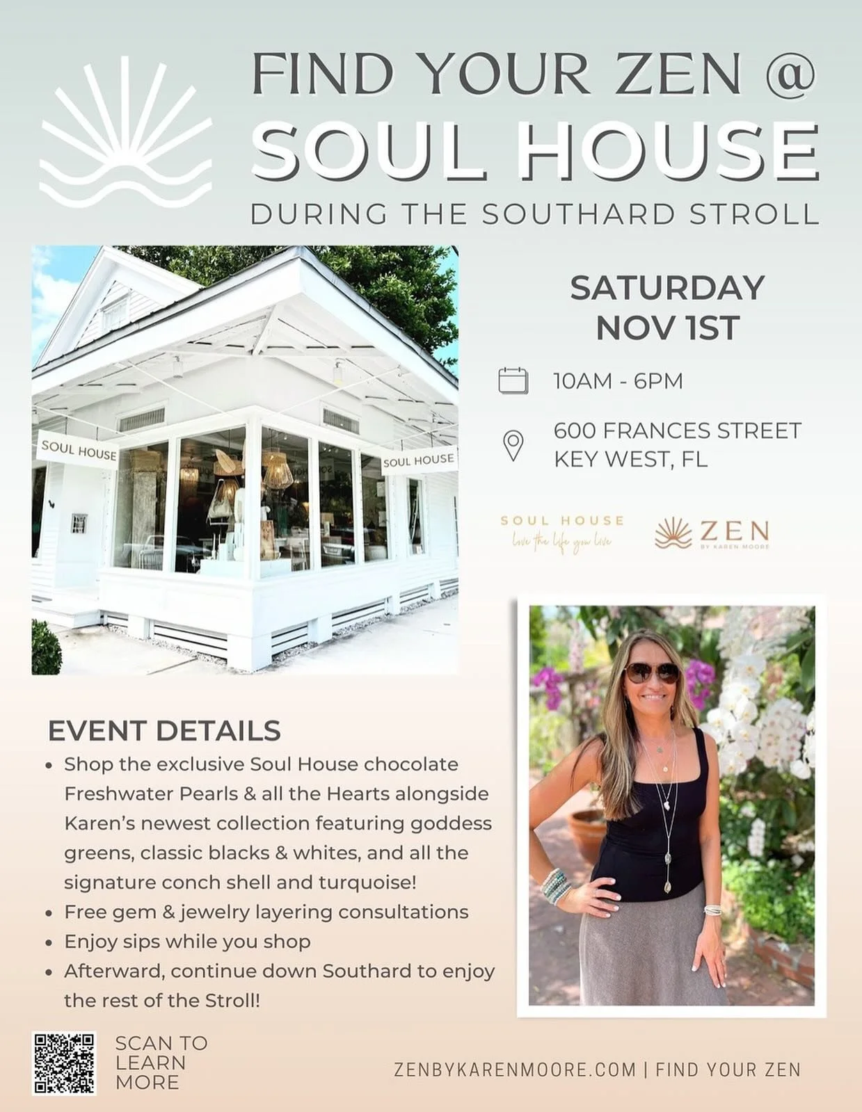 Southard Stroll! Saturday Nov 1, 10-6pm. We will host ZEN by Karen Moore.  Shop the exclusive Soul House chocolate Freshwater Pearls &amp; all the Hearts alongside Karen&rsquo;s newest collections! Free gem &amp; jewelry layering consultation!