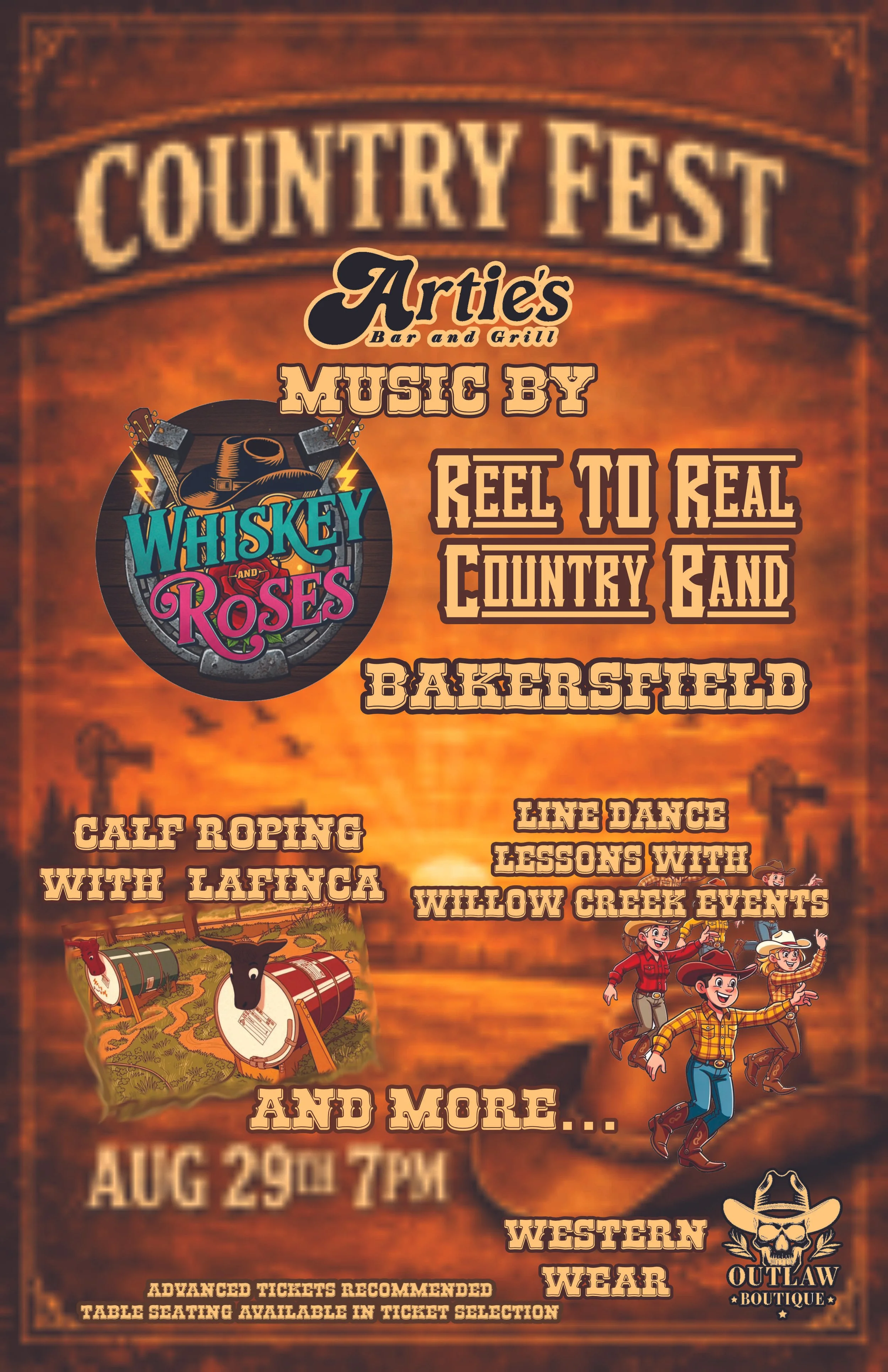 COUNTRYFEST at ARTIES - 3 bands - Line Dancing and more. 