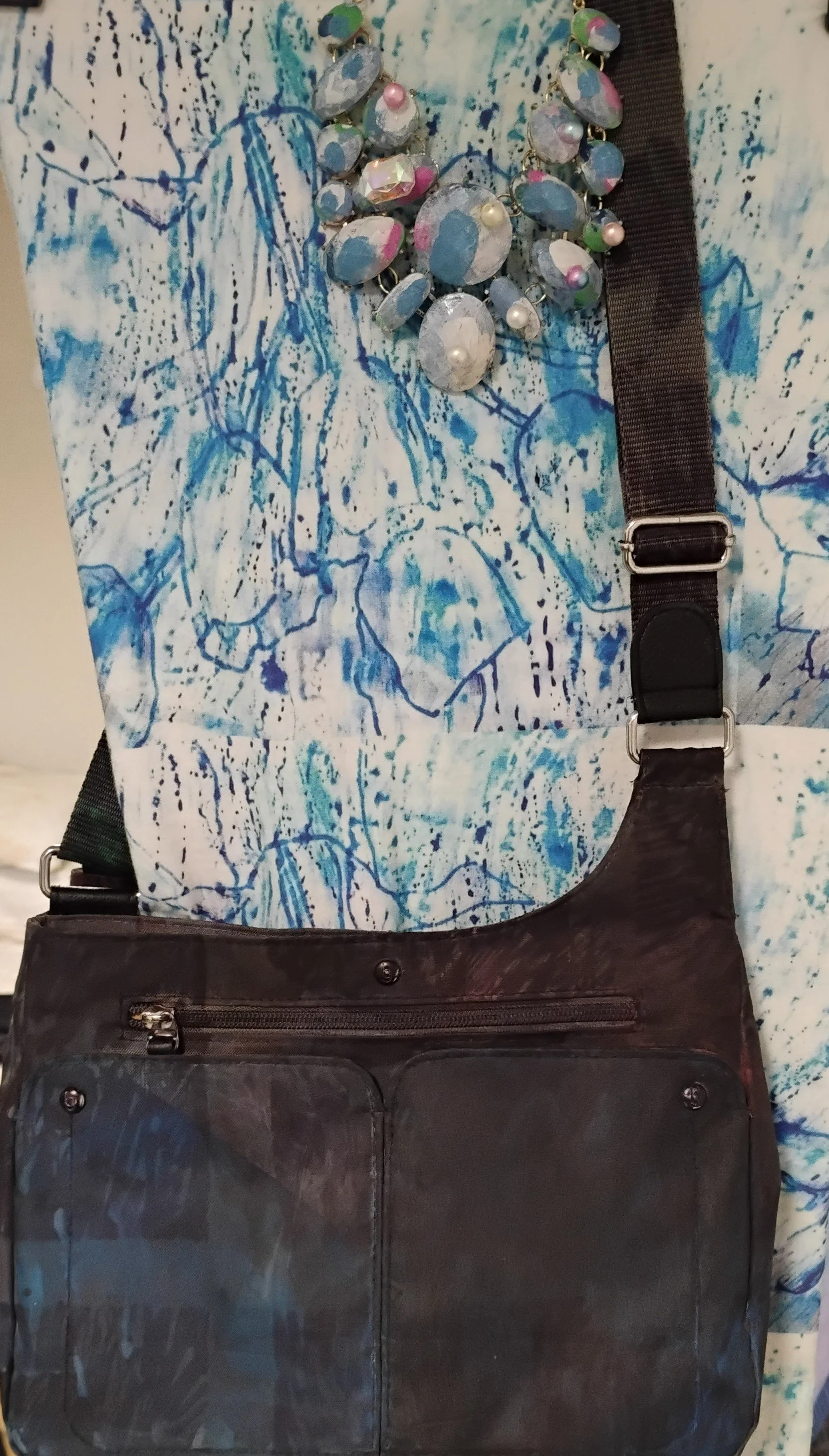 Original garment and hand-painted necklace and purse