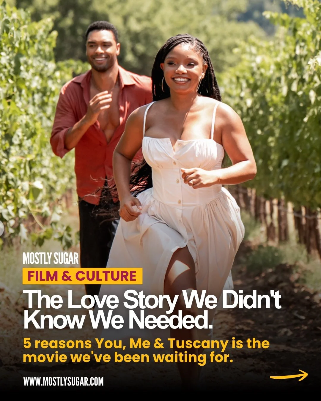 Some movies you watch. Some movies you feel. 

You, Me &amp; Tuscany is giving us everything we didn&rsquo;t know we needed: Halle Bailey in her rom-com era, Reg&eacute;-Jean Page owning a Tuscan vineyard, real tension, real laughs, and a love story 