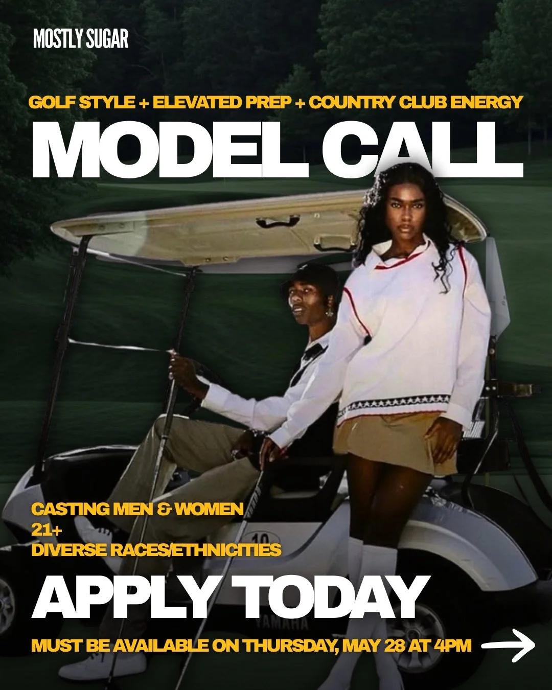 MODEL CALL | Elevated Prep Edition

Clean. Polished. Sport-inspired. Editorial.

We&rsquo;re casting men and women (21+) for a lifestyle shoot centered around golf style and elevated prep aesthetics. Diverse race/ethnicities. 

Midlothian, VA 
Must b
