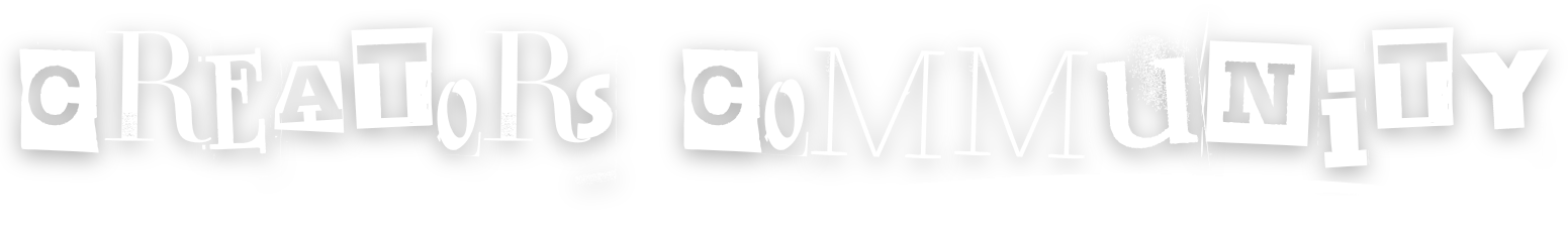 Collage of cut-out letters spelling 'Creatrs community'.