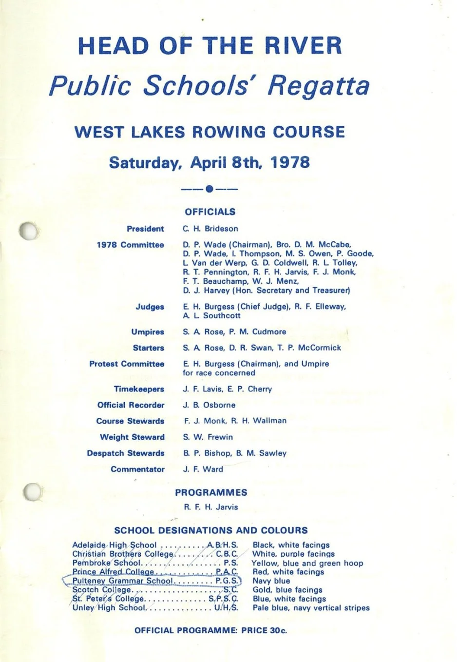 Past Events Rowing Programs and Results for South Australia's Head of