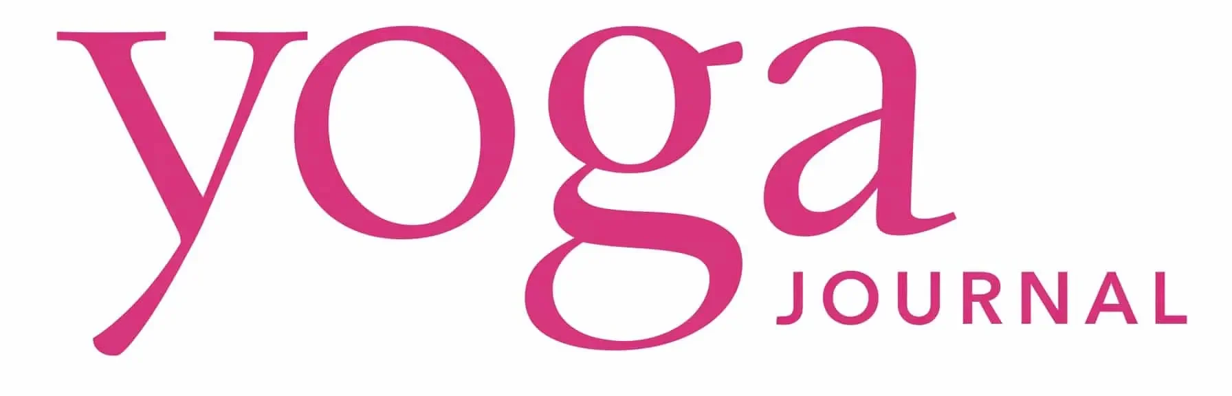 Logo for Yoga Journal featuring the words 'yoga' in large pink letters and 'JOURNAL' in smaller pink letters.