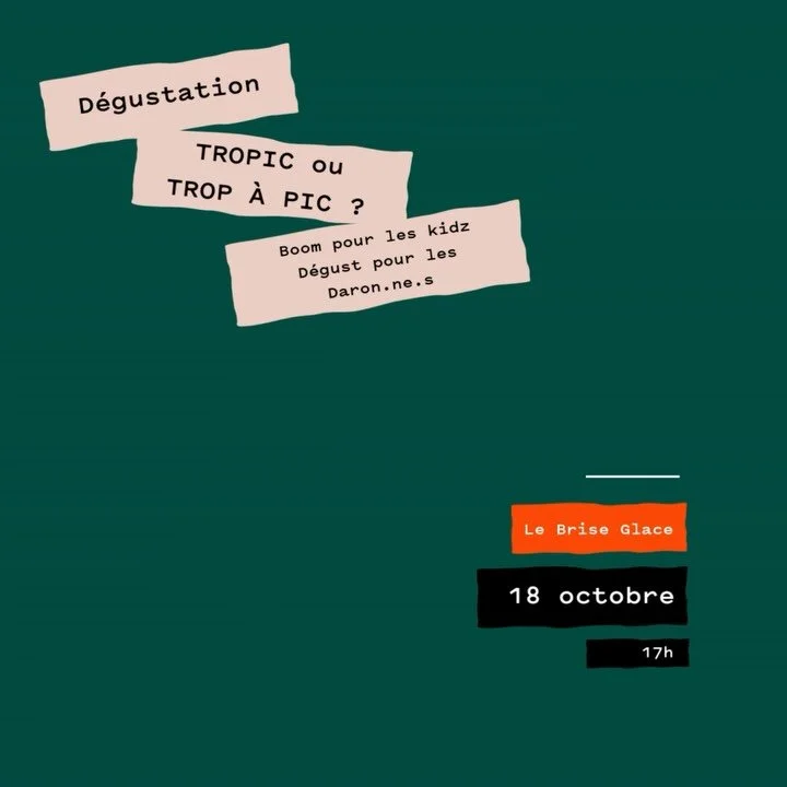 📆Sauve la date
Samedi 18 octobre 2025 &agrave; 17h @le_brise_glace 

✨ Boom des kidz avec DJ set sunshine par @mambo_chick, paillettes et chor&eacute;s ! &Agrave; partir de 5 ans

🍷 Degust des daron.ne.s par moi-m&ecirc;me avec un topic tropical 🏝