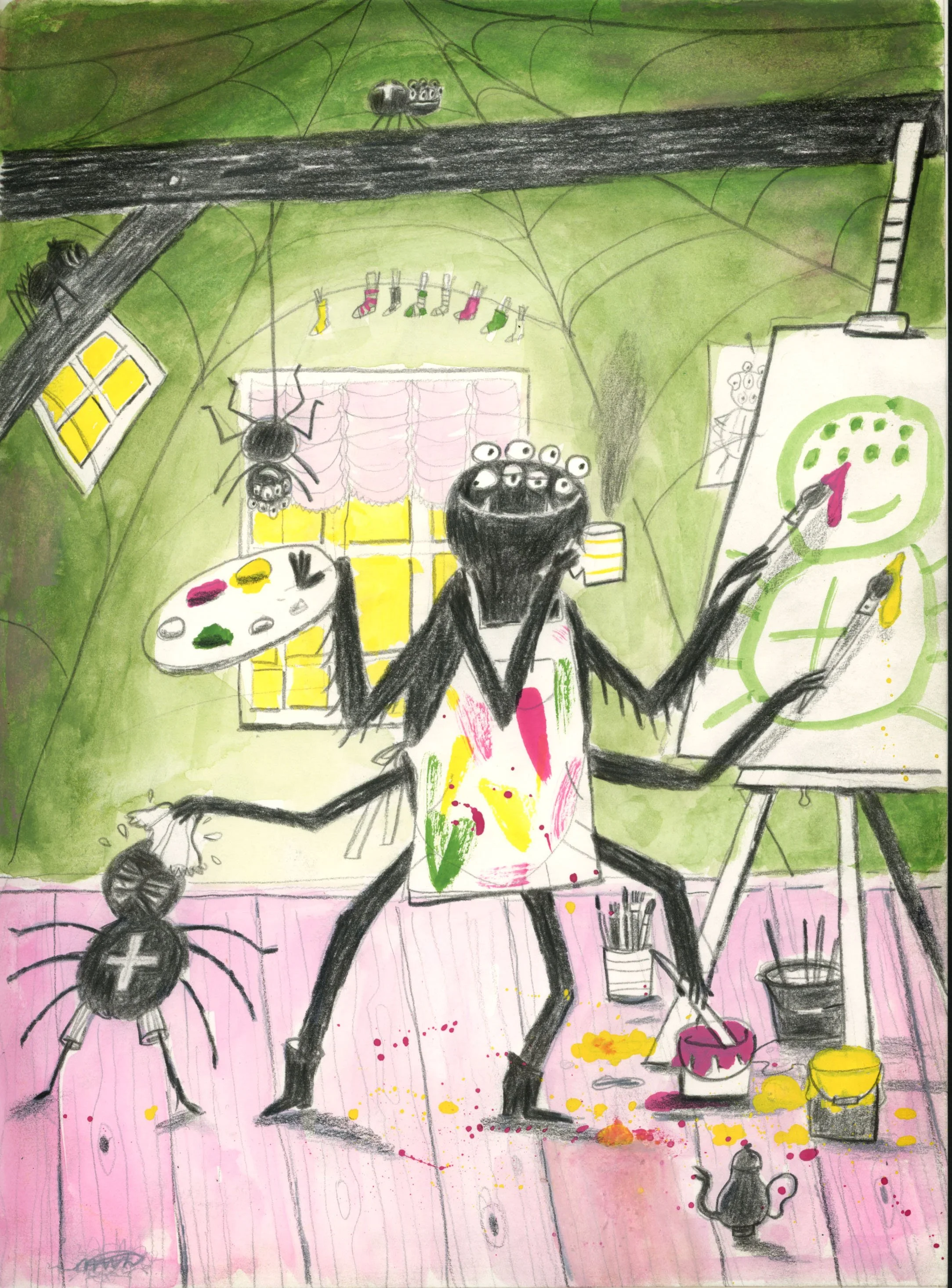 Vrij werk - potlood en gouache 