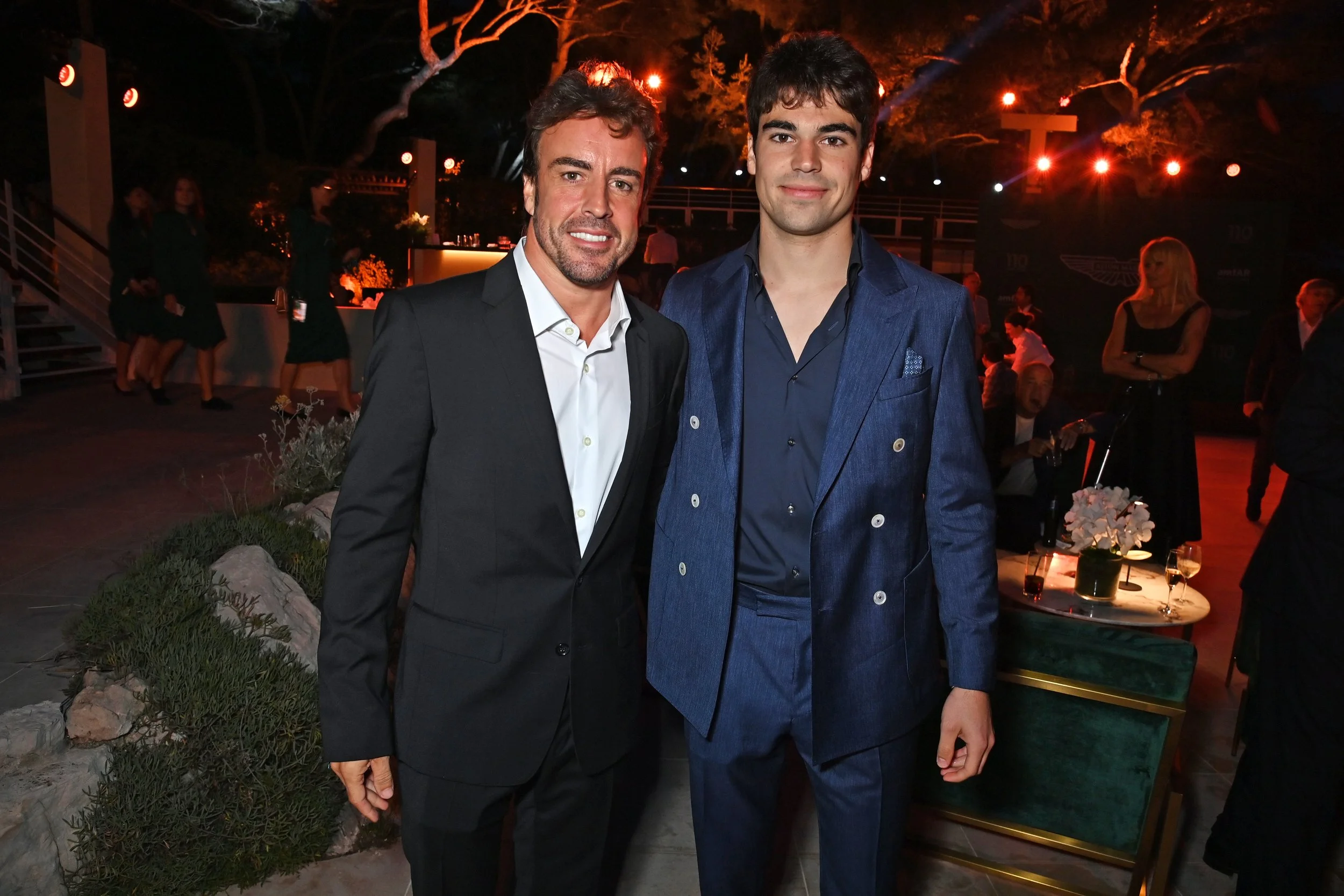  CAP D'ANTIBES, FRANCE - MAY 24: Fernando Alonso and Lance Stroll attend the launch of the new Aston Martin DB12 at the Hotel du Cap-Eden-Roc in Antibes on May 24, 2023 in Cannes, France. Billed as The World's First Super Tourer, DB12 was unveiled ah