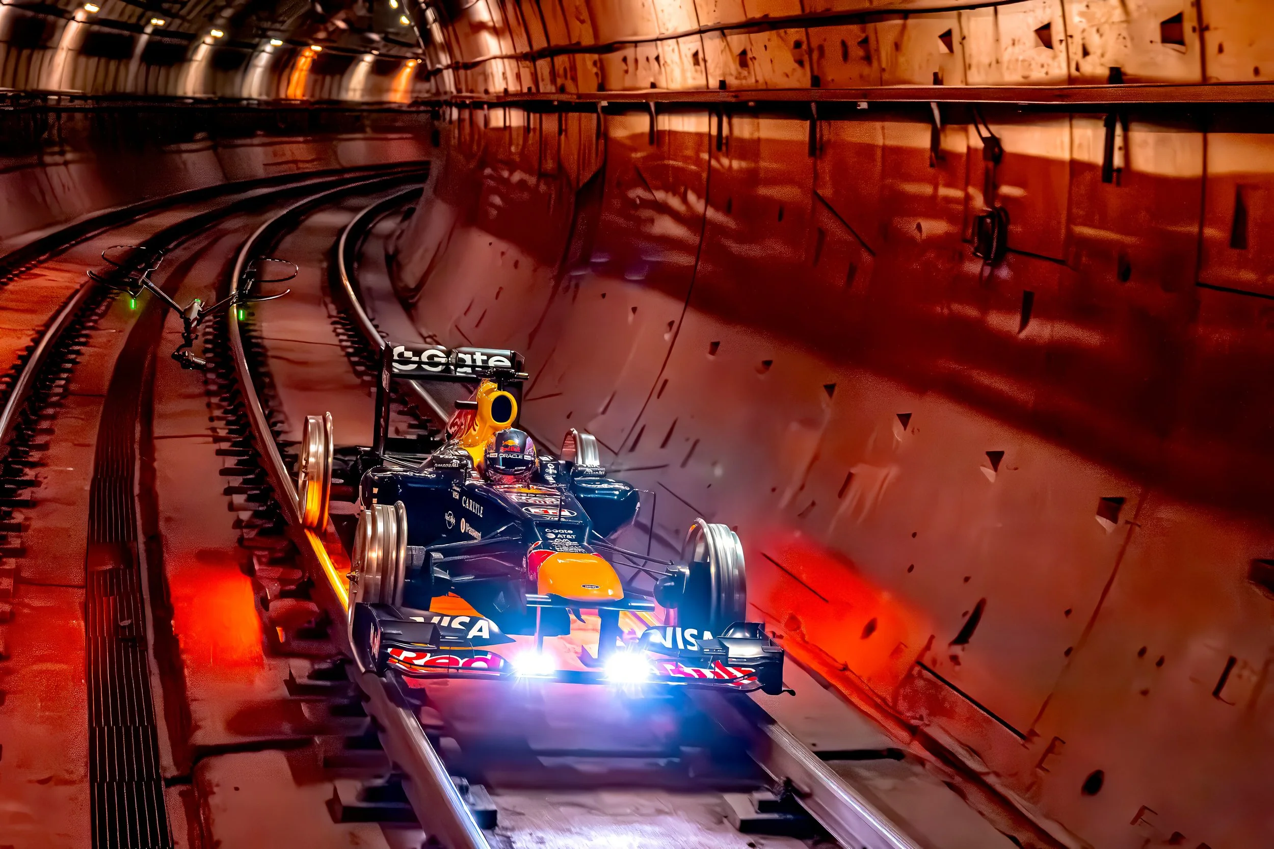 Red Bull RB8 F1 car takes to the (train) tracks ahead of Madrid race