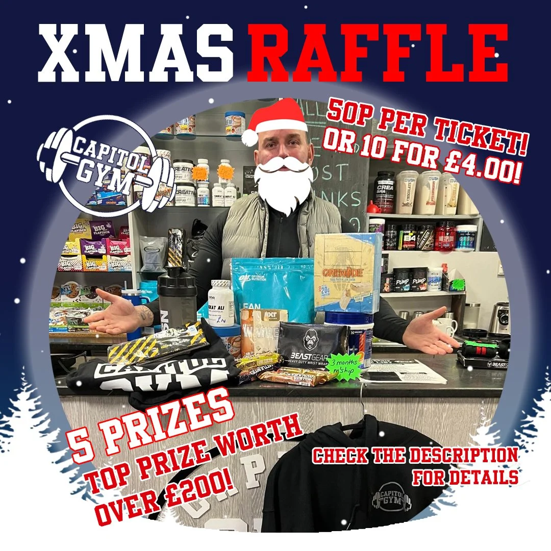 ❄️🎁 Christmas Raffle! Only 50p per ticket or 10 tickets for the price of 8! 🎅☃️

🌟FIVE prize bundles to be won, with the draw taking place on Xmas day🌟🎄

🌟TOP PRIZE🌟
Bag of lean meal, beef protein, box of grenade bars, 5 x battle bites, wrist 