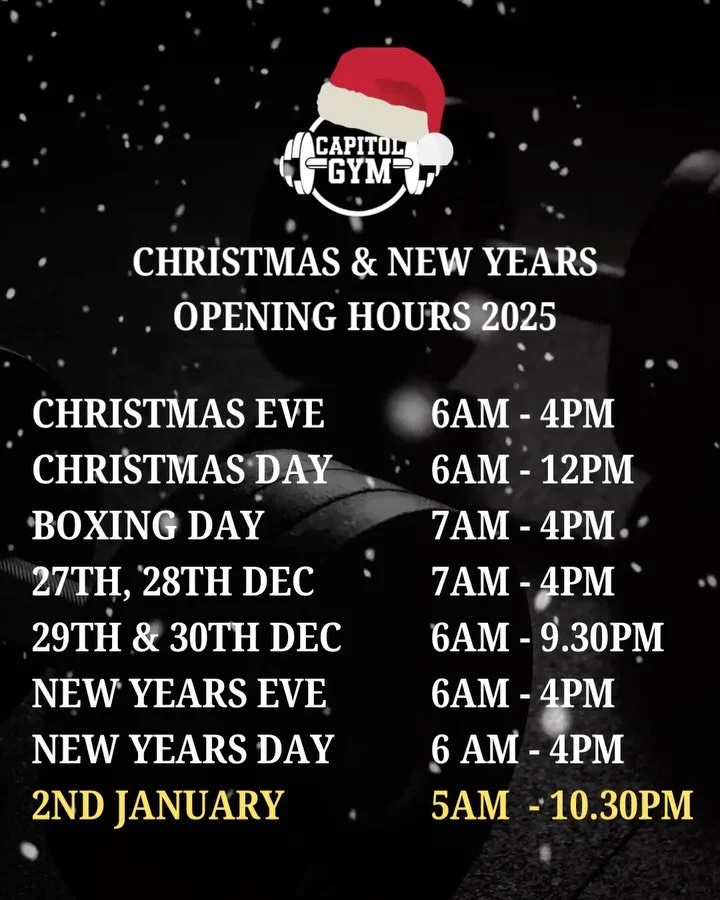 Festive Opening Hours 🎄✨

Christmas Day: You voted&hellip; 6am&ndash;12pm 🏋️&zwj;♂️🎅🏾🧑&zwj;🎄🤶

And then we go BIG&hellip;

From 2nd January, we launch our brand-new extended hours: 5am&ndash;10:30pm daily.

More time. More training. More progr