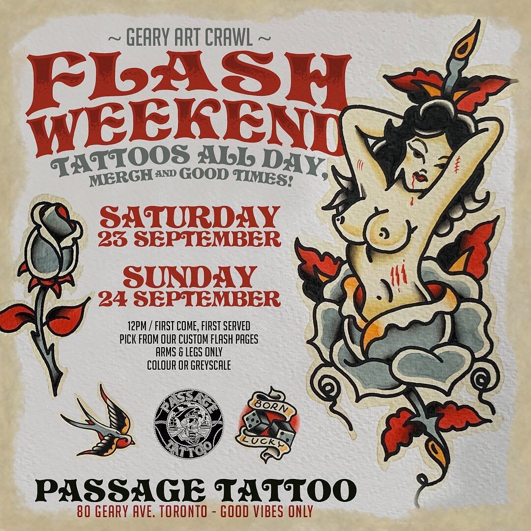 @passagetattoo will have specials on pre-drawn flash designs as well as t-shirts for sale! 

I hear friends matching tattoos 👀❤️&zwj;🔥

📍80 Geary