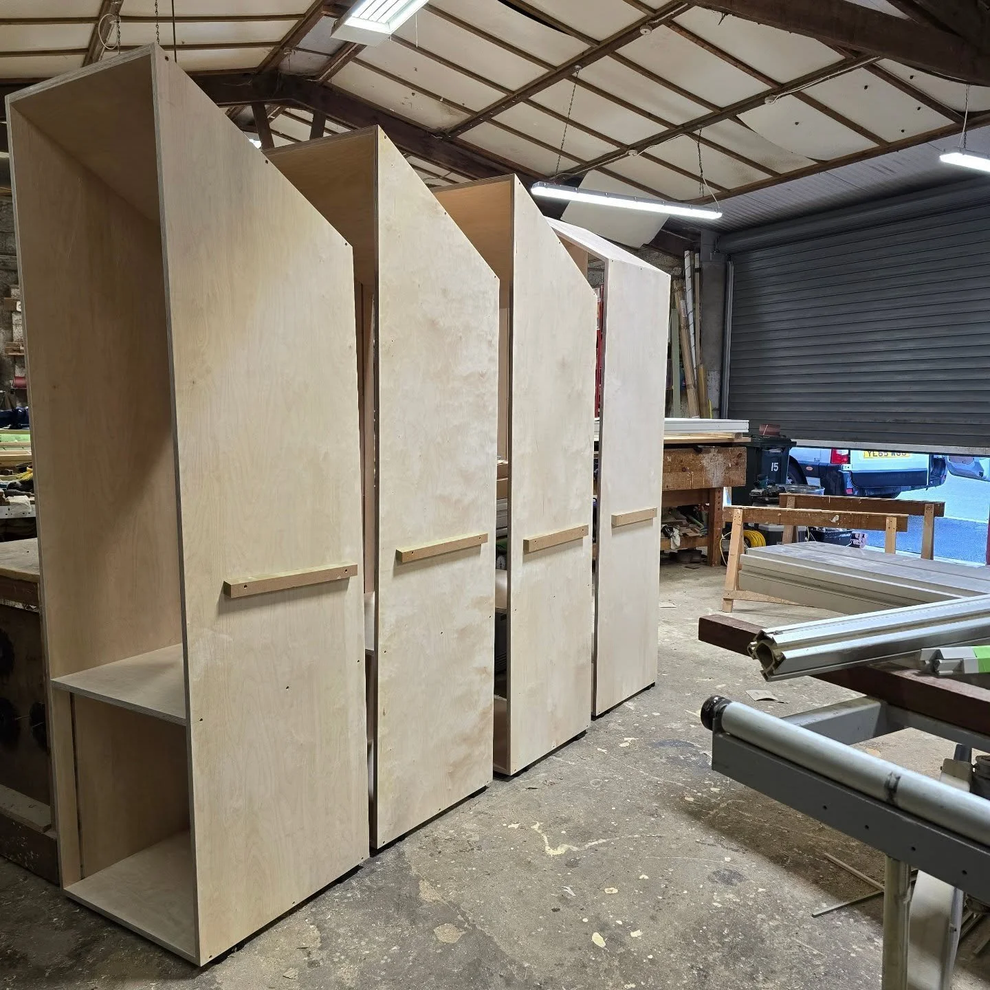One of our last big jobs of the year nearing completion.
Lacquer going on the birch ply units, MDF doors fully sprayed.
Installation starts Wednesday &ndash; exciting to see it all come together.

#bespokejoinery #birchply #sprayfinish #workshoplife 