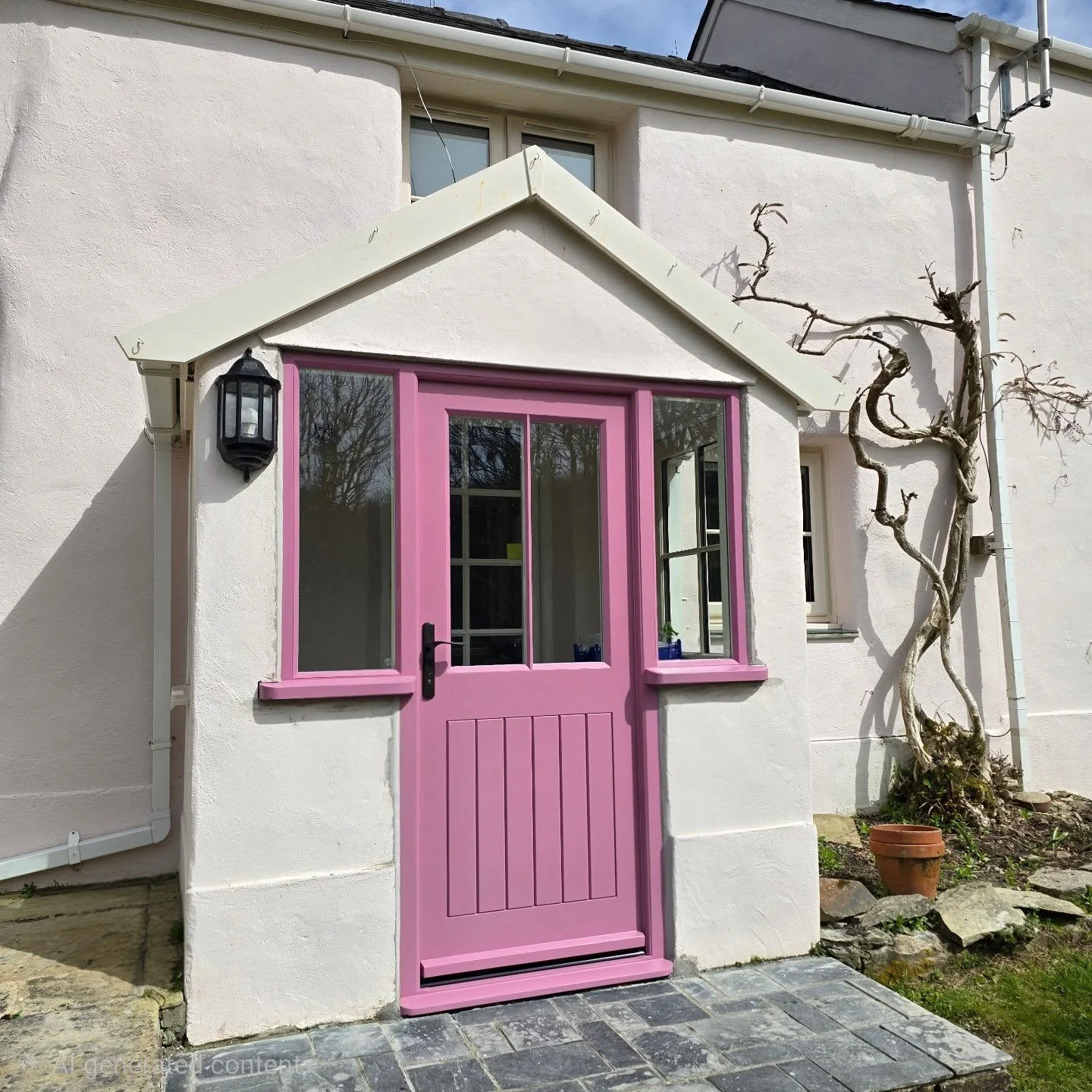 A beautifully matched pair of bespoke entrance doors, crafted in Accoya and designed to elevate this charming property.
Featuring double glazing, traditional vertical boarding, and a soft pink factory-applied finish, these entrances bring both charac