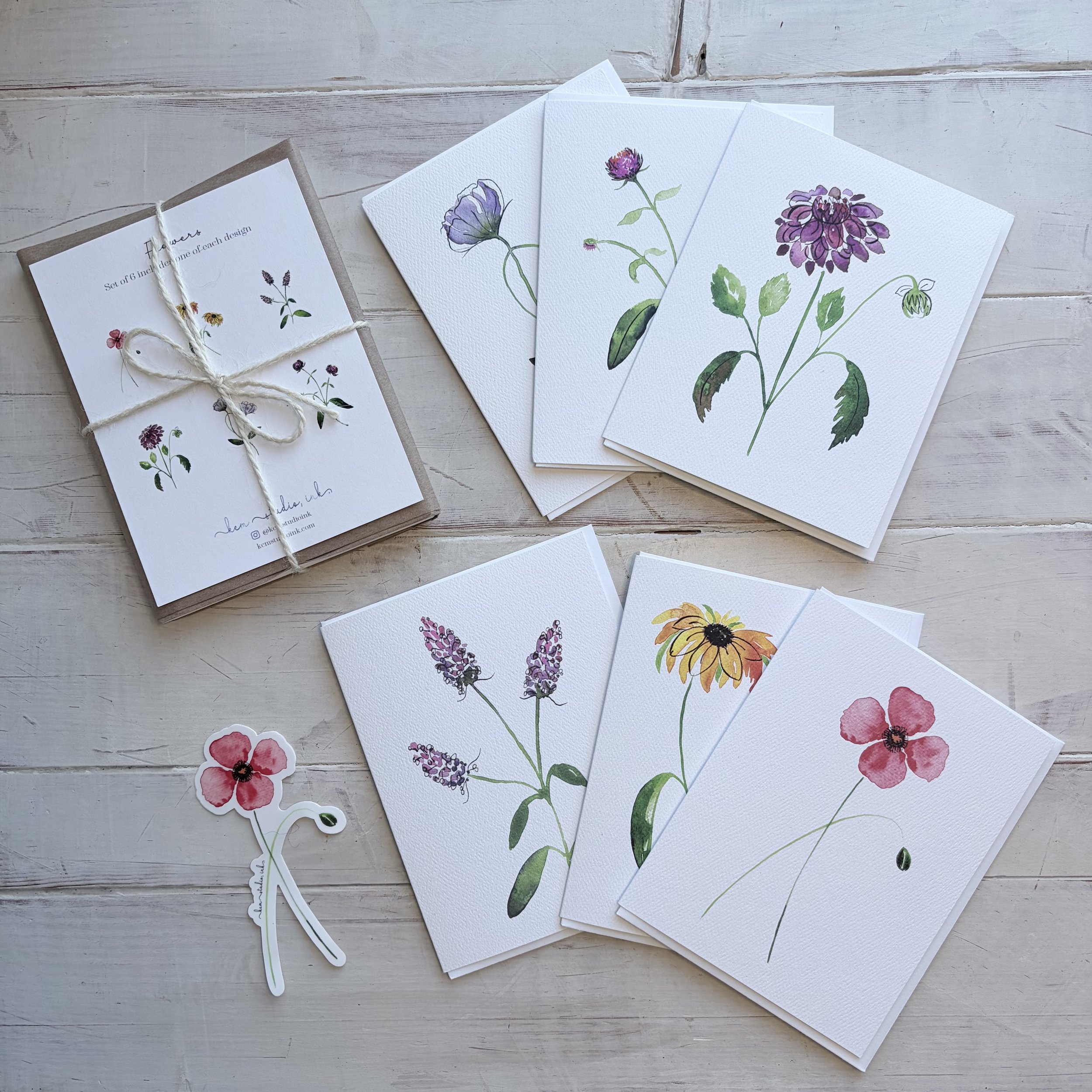 Flower Gift Bundle (6 assorted cards) + Sticker
