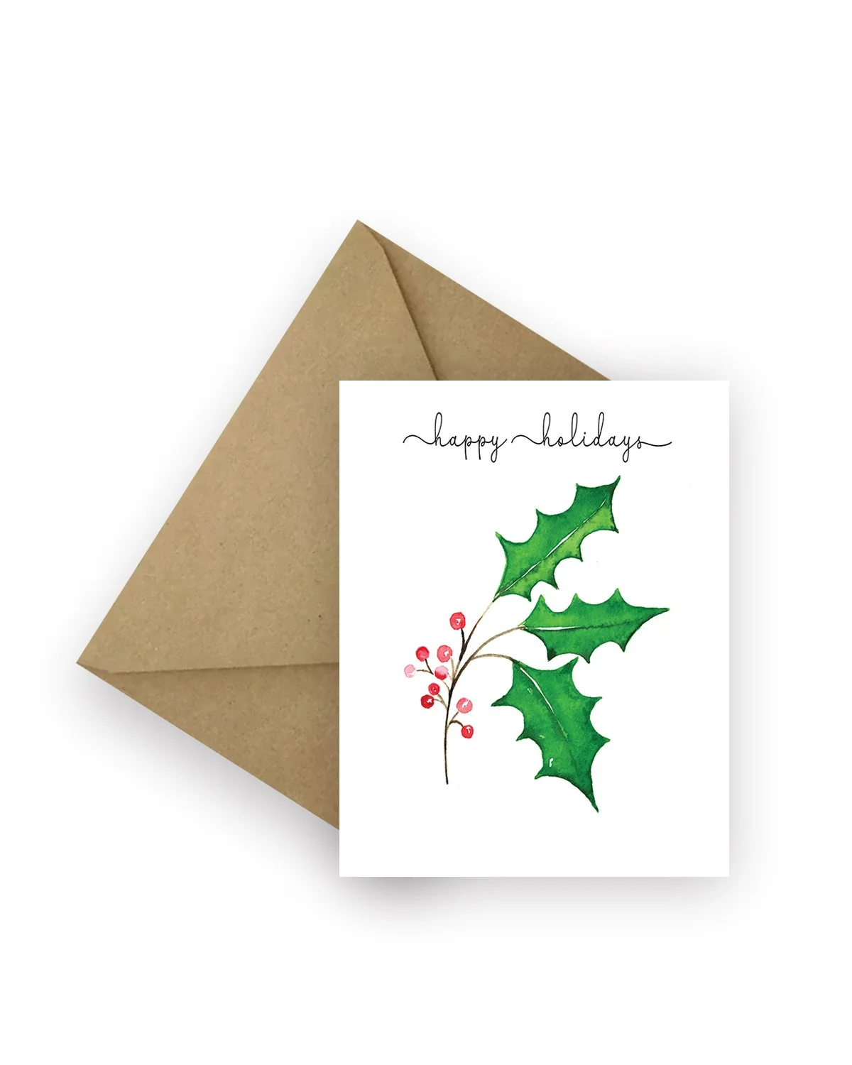 Happy Holidays Holly & Berries Card