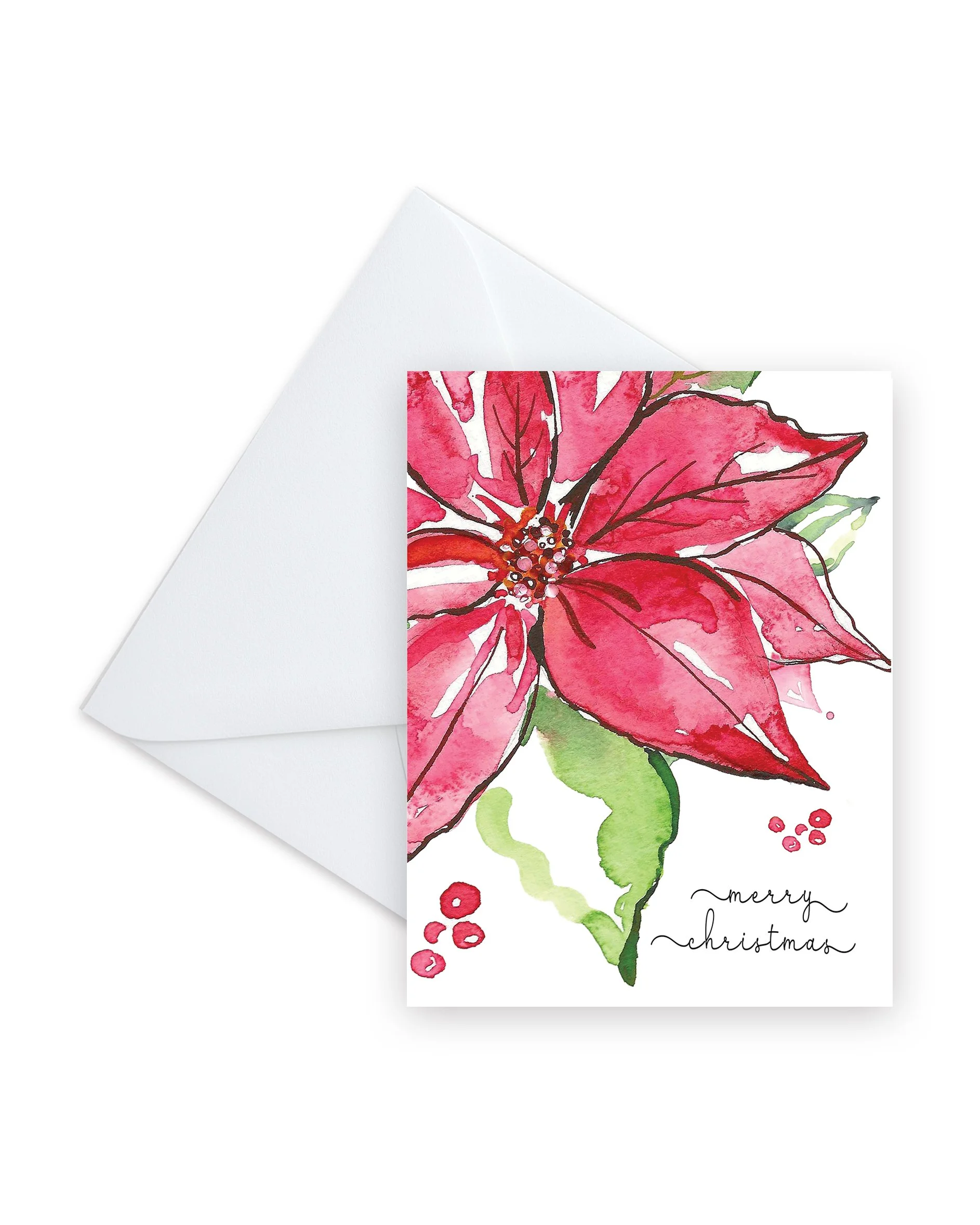 Holiday Poinsettia Card with Sparkle - Merry Christmas