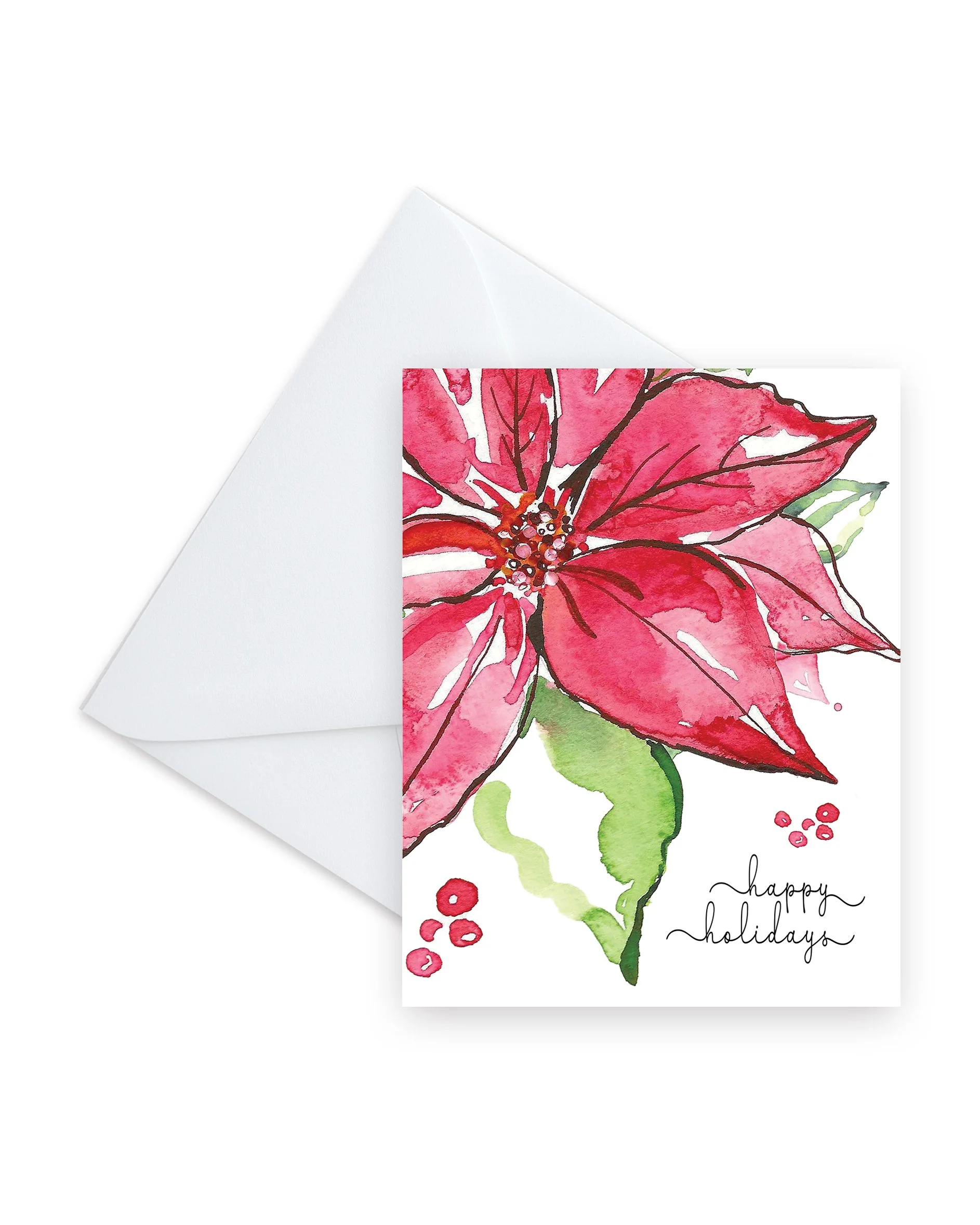 Holiday Poinsettia Card with Sparkle - Happy Holidays