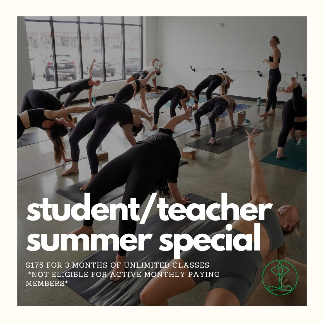 home or off for the summer? student / teacher summer special is calling your name!! 3 whole months of unlimited classes for only $175! special is only available to new or non-monthly paying members! 

for details and purchase call, dm or email alexa@