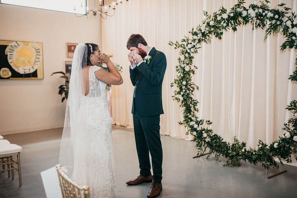 Cue the happy tears! Having your first look in the ceremony space makes for such a special moment, and a beautiful backdrop.​​​​​​​​​
Photography: Tolman Media Company 

#thecollectorsroomclt #clt #charlottenc #charlotteweddingvenues #cltevents #sout