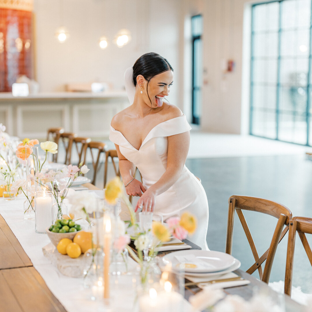 That first look at your reception space feeling! We love how this bride had a special moment to look at her beautiful layout before it was filled with family &amp; friends.​​​​​​​​​
Photography: @taylorclinephoto 
Planner: @honeythymeevents 
Florist: