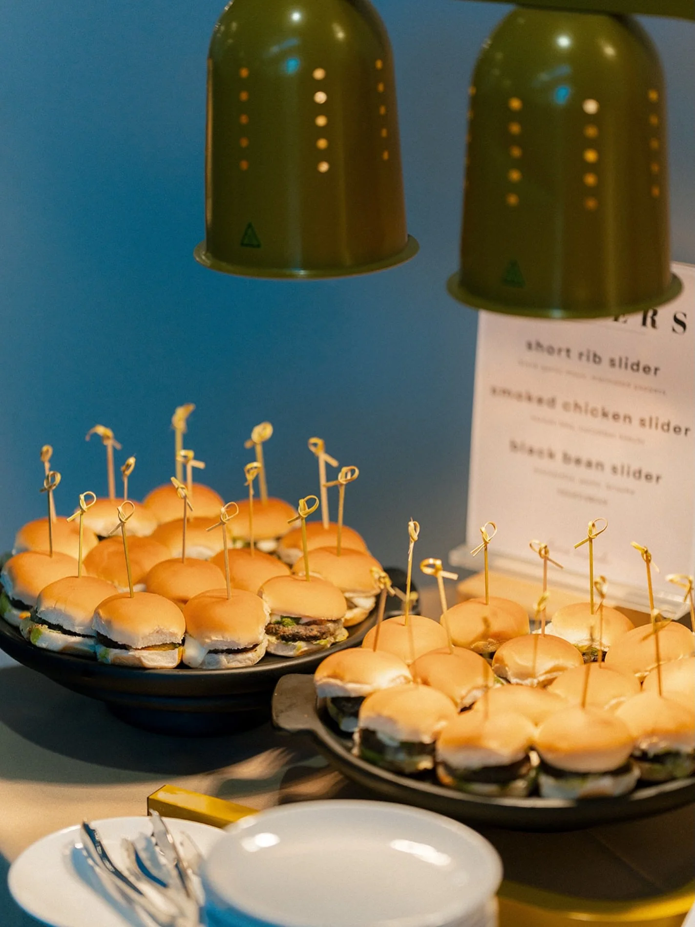 Our Slider Station is the perfect fuel to keep the party going all night long. || Which one are you grabbing first: Short Rib, Smoked Chicken, or Black Bean?