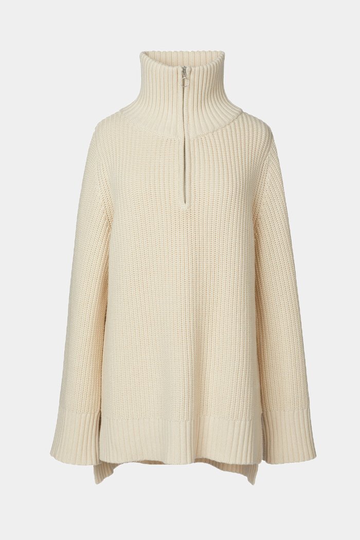 Cream Knit Zip Up Sweater