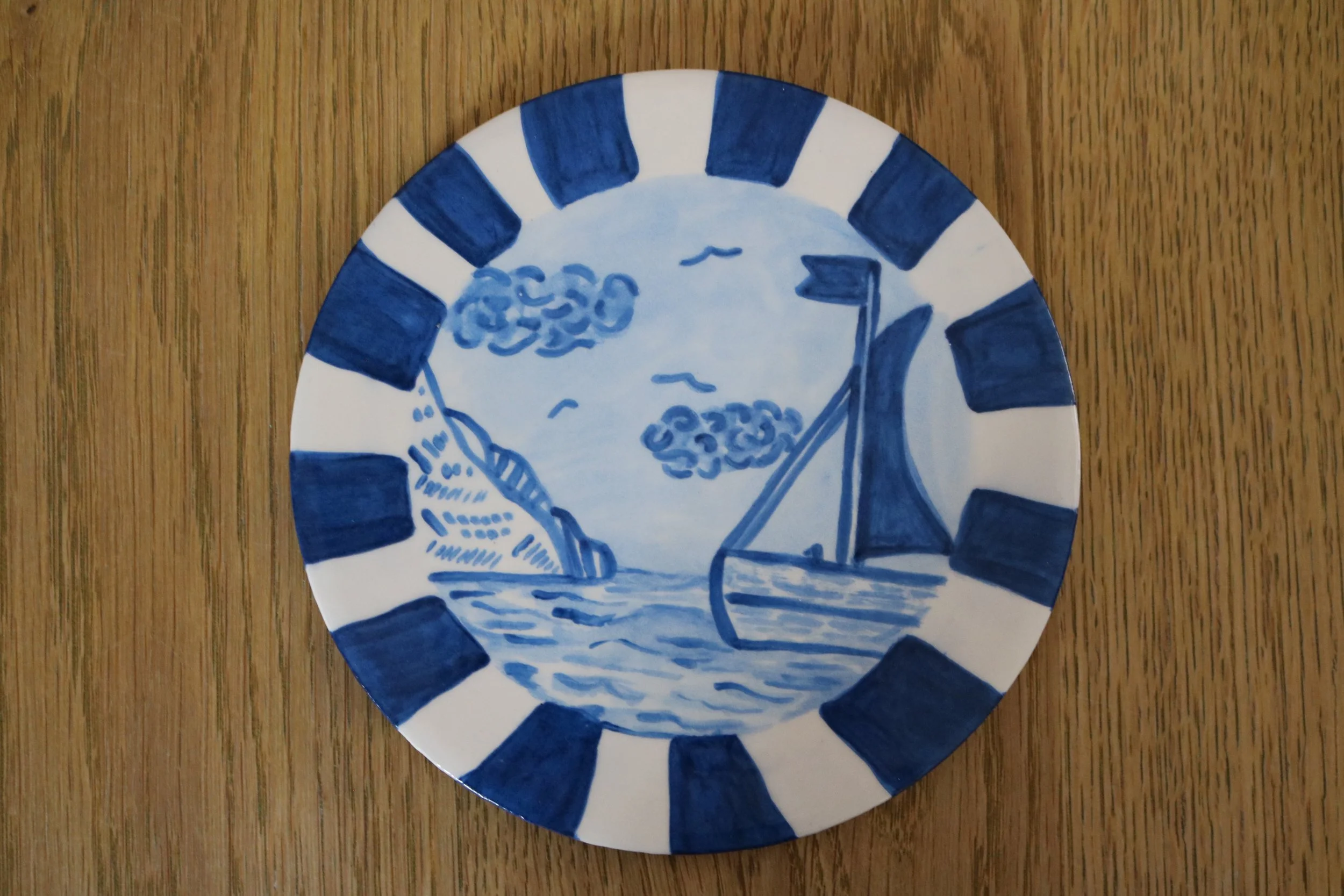 Blue Ship Illustrated Circular Coaster Tile