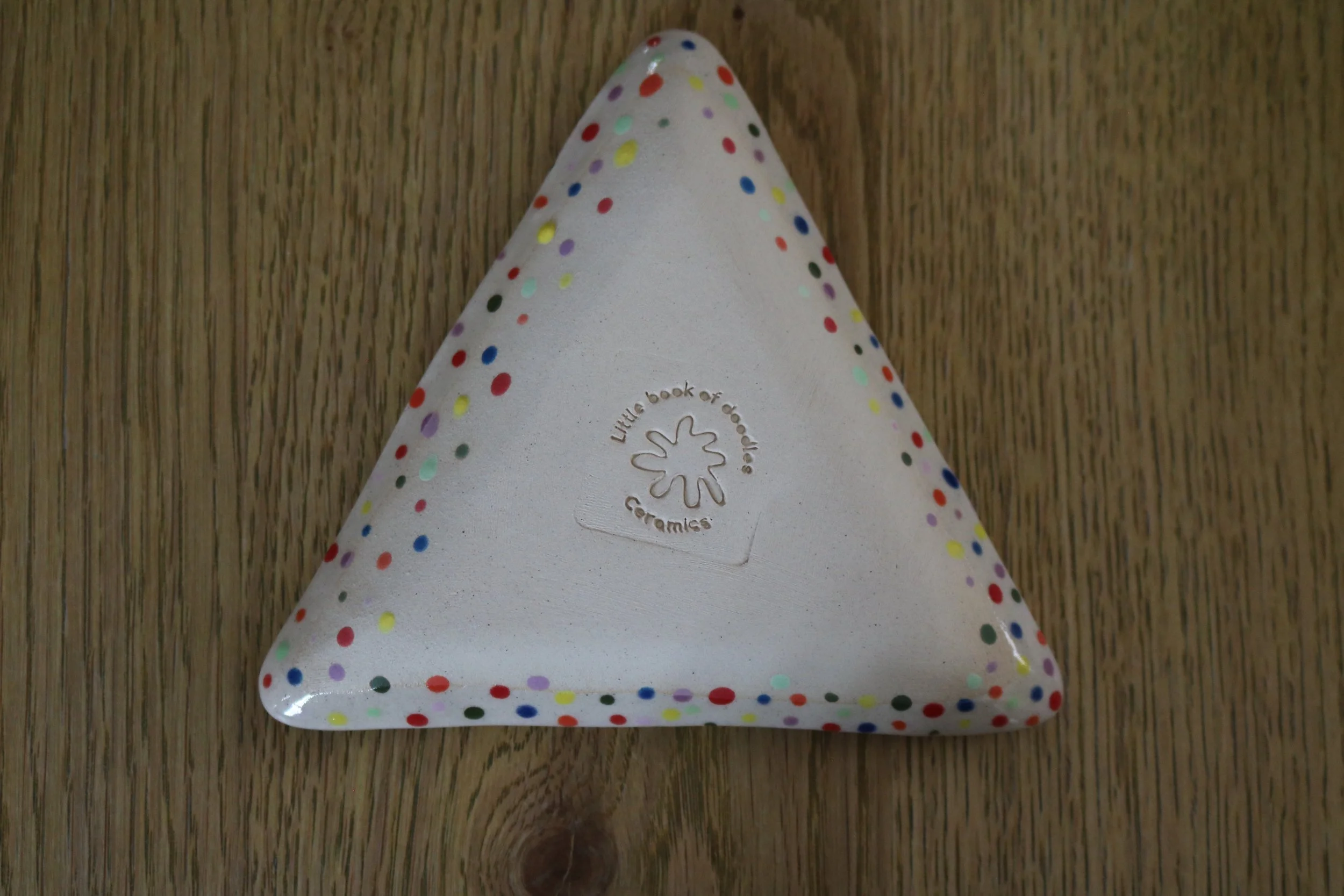 Handmade ceramic triangle dotty trinket dish