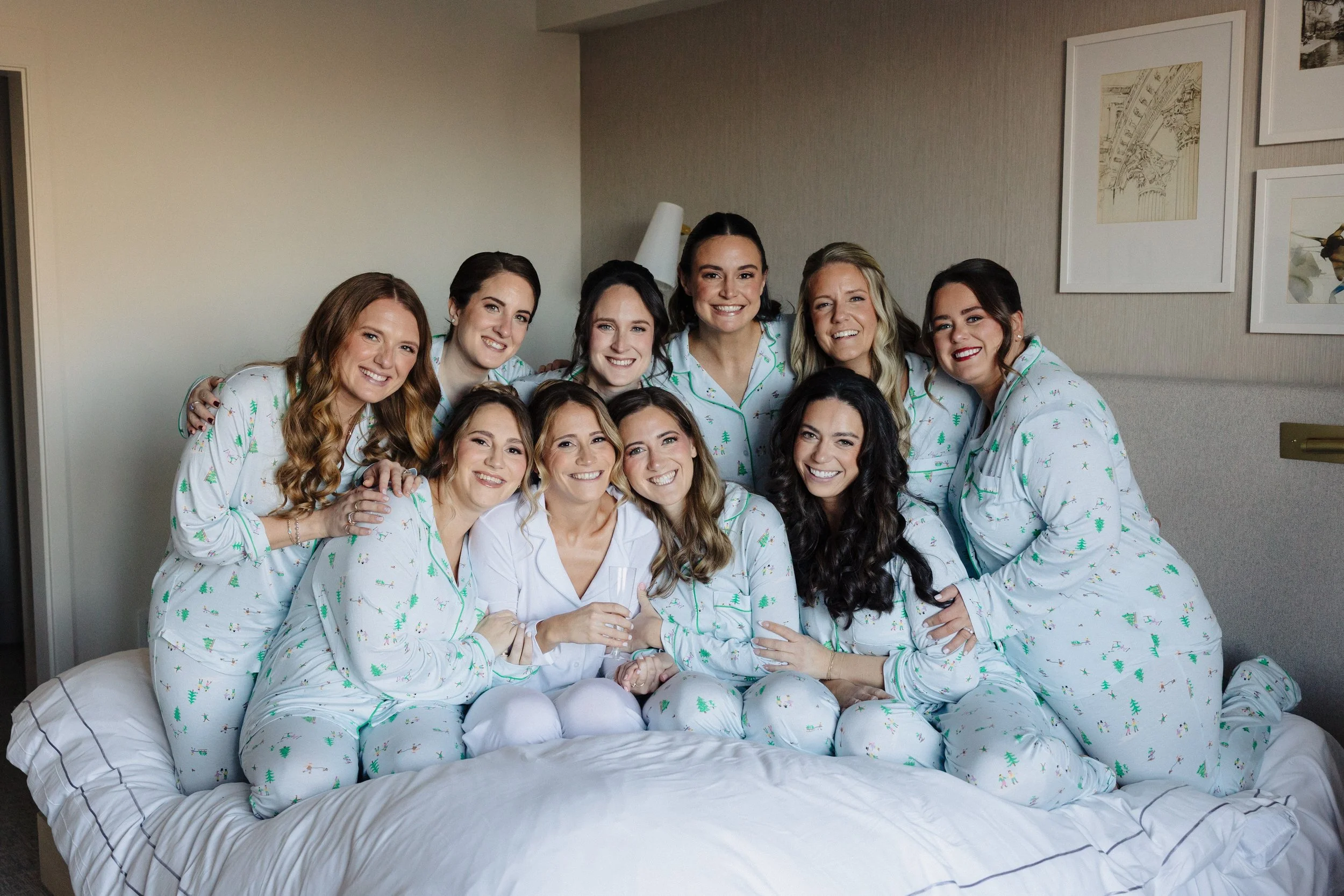 Bridal party poses for photos at The Newbury Boston for wedding