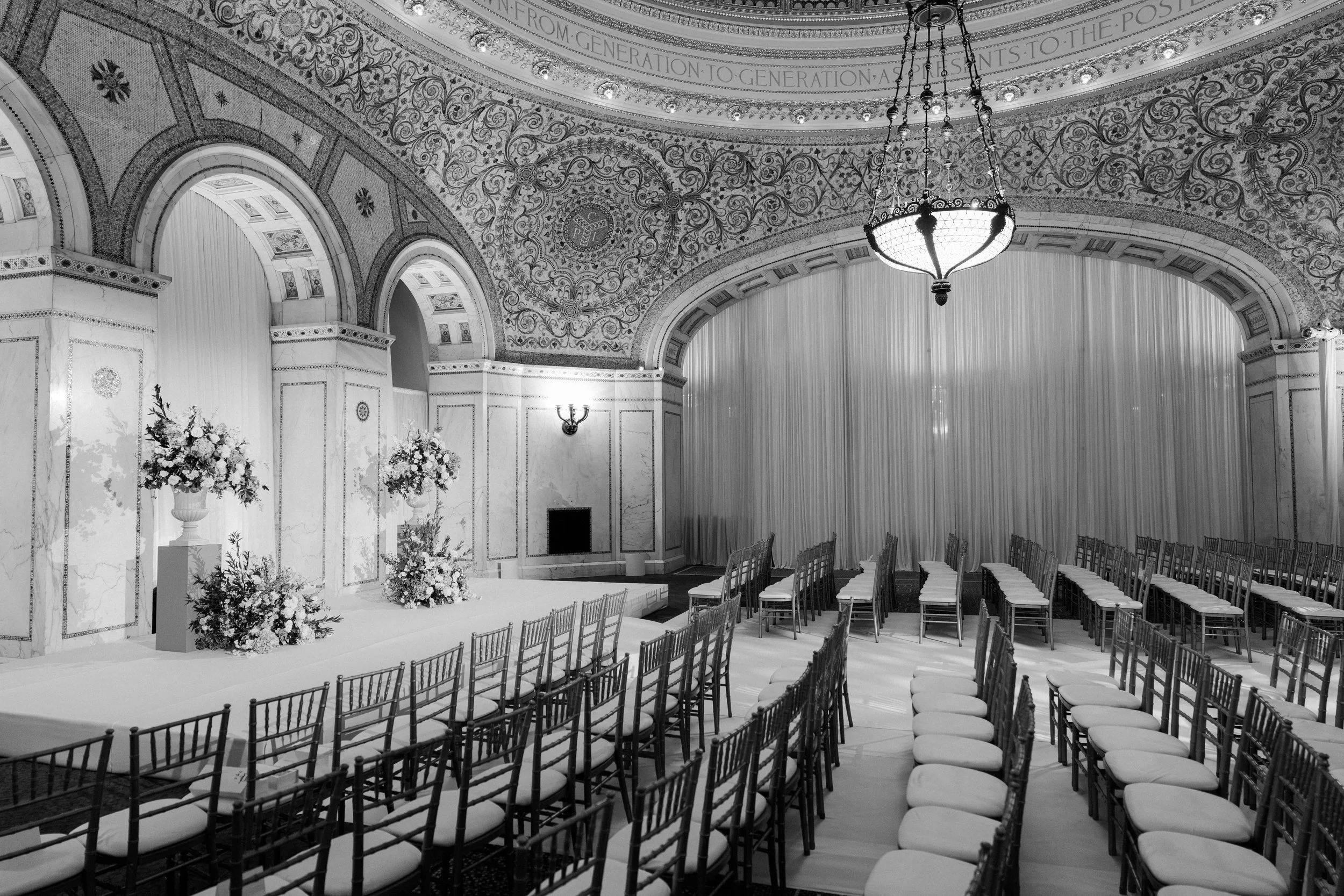 Wedding decor at Chicago Cultural Center wedding ceremony