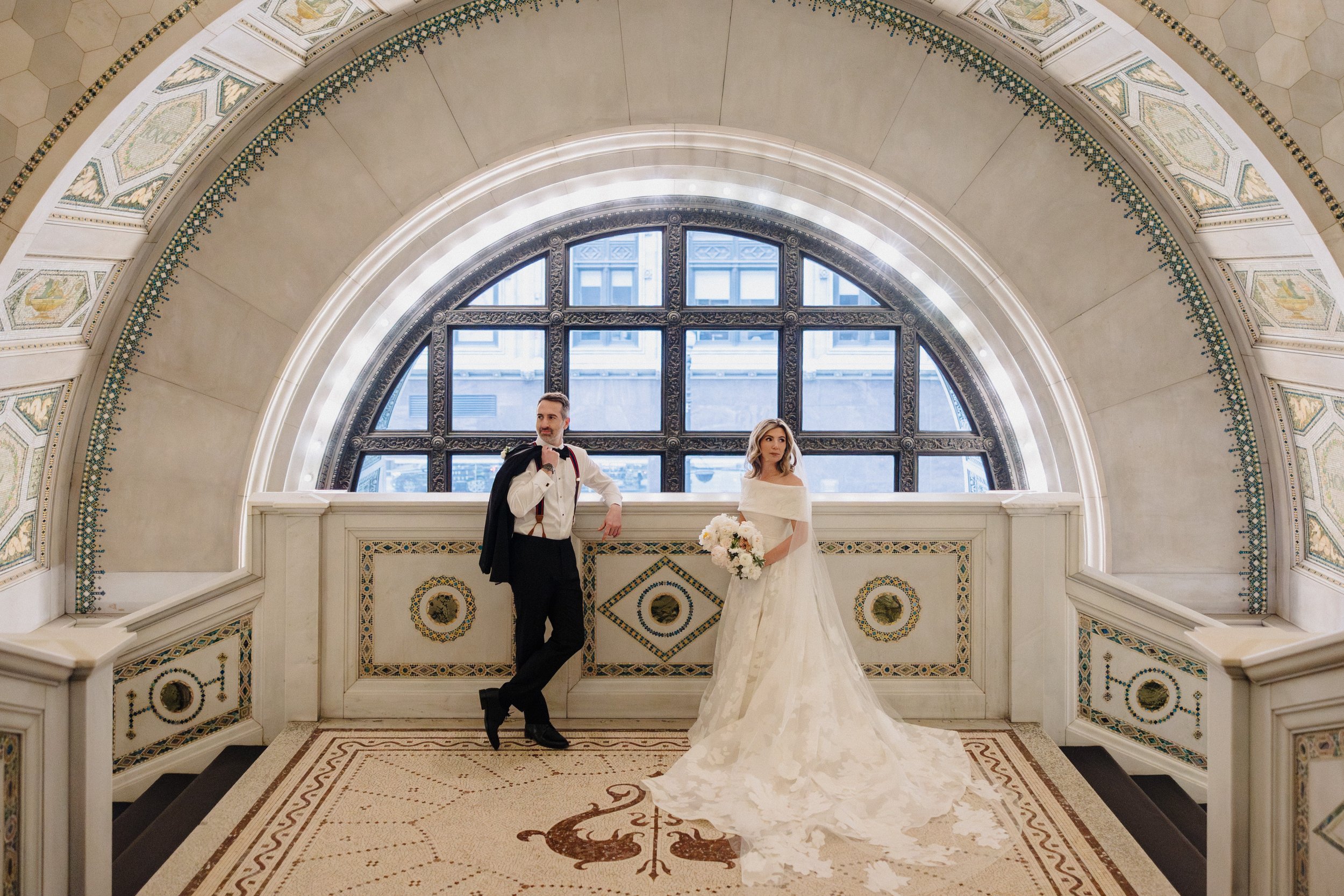 Bride and groom editorial photo at Chicago Cultural Center wedding