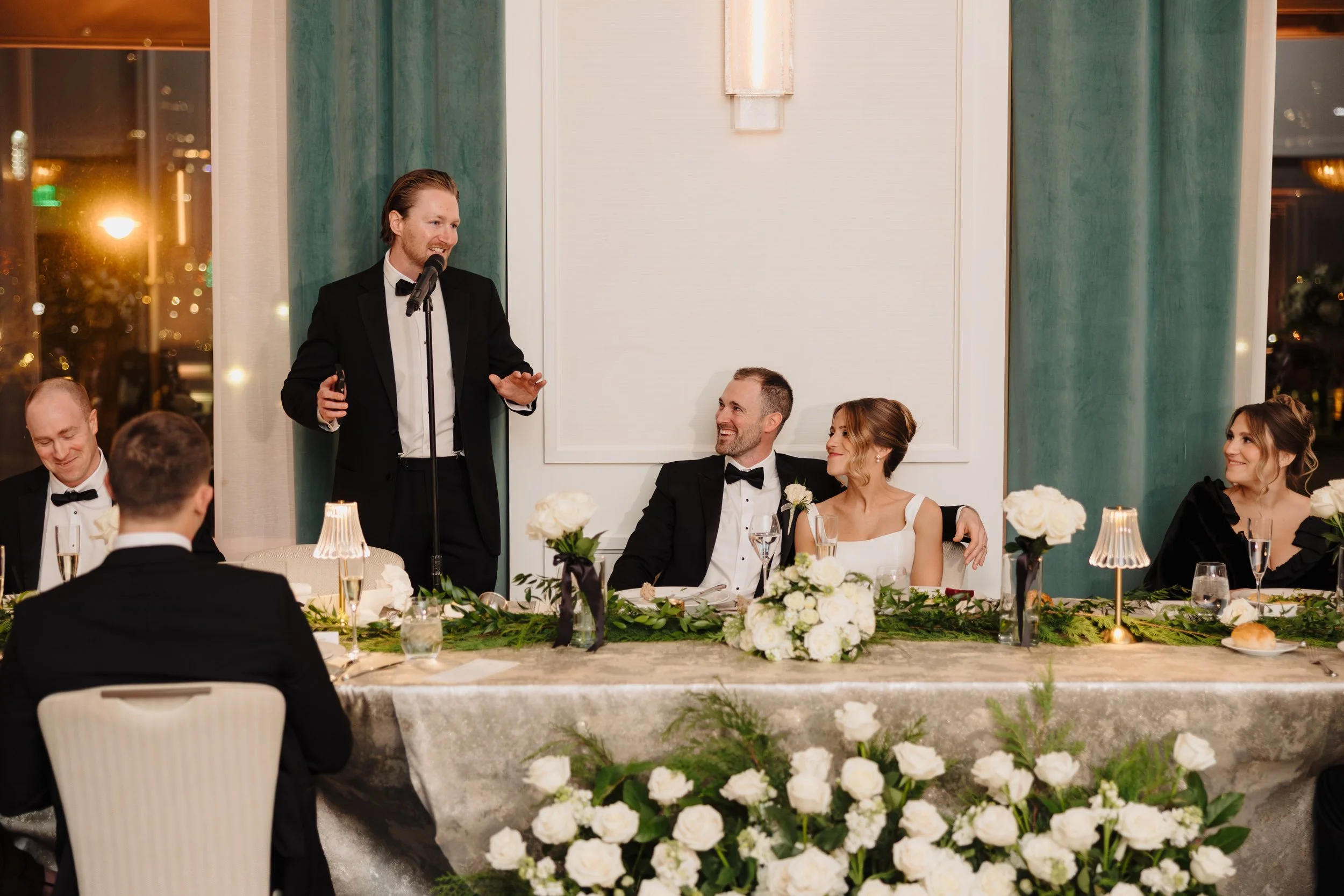 Wedding reception toasts and decorations at The Newbury Boston wedding