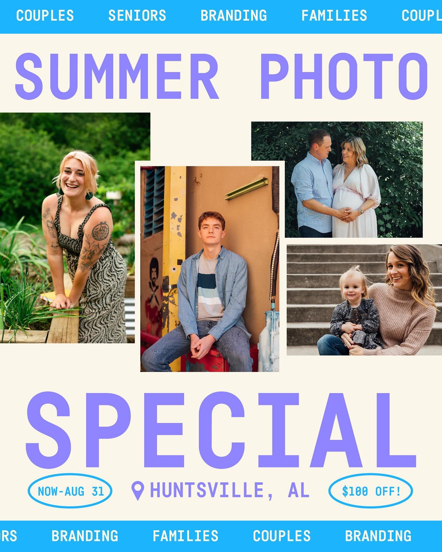 HUNTSVILLE! It&rsquo;s been a HOT minute since I picked up my camera, but I&rsquo;m excited to offer some discounted photo sessions this summer. 

Book your family, senior, or couples session with Blue River Studio. These summer sessions are speciall